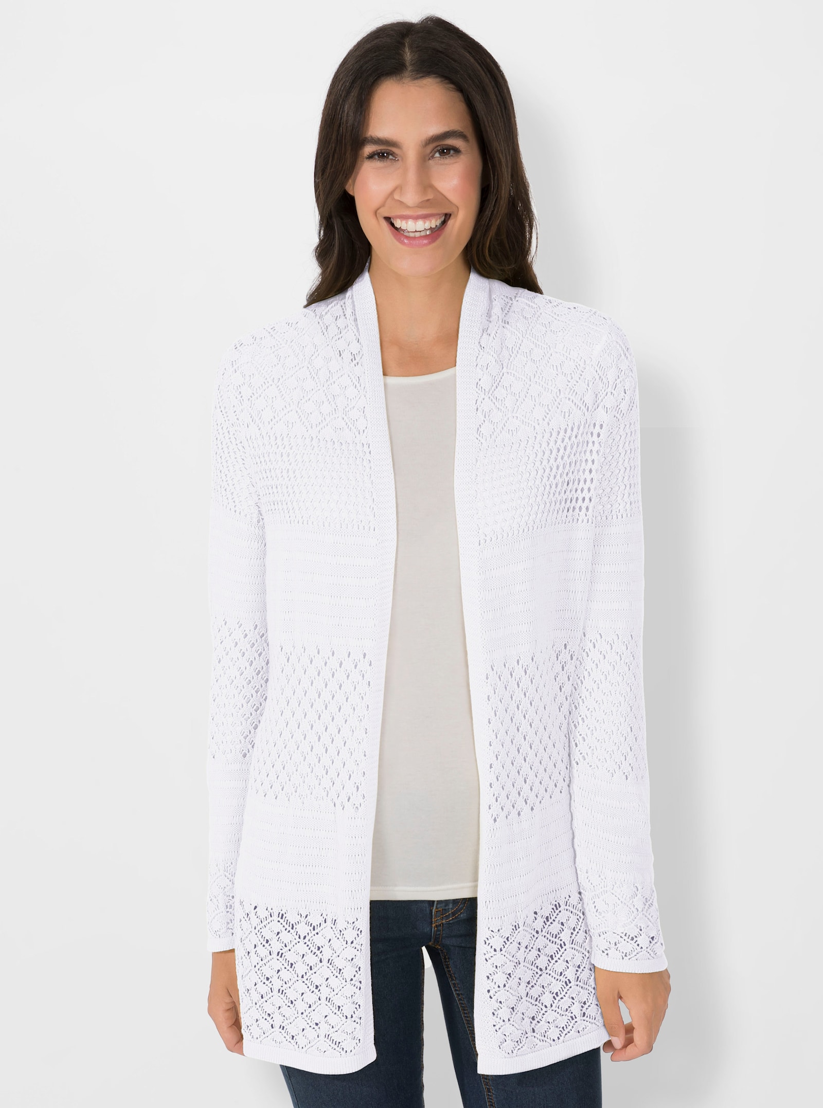 Strickjacke mit Ajour-Muster - weiss