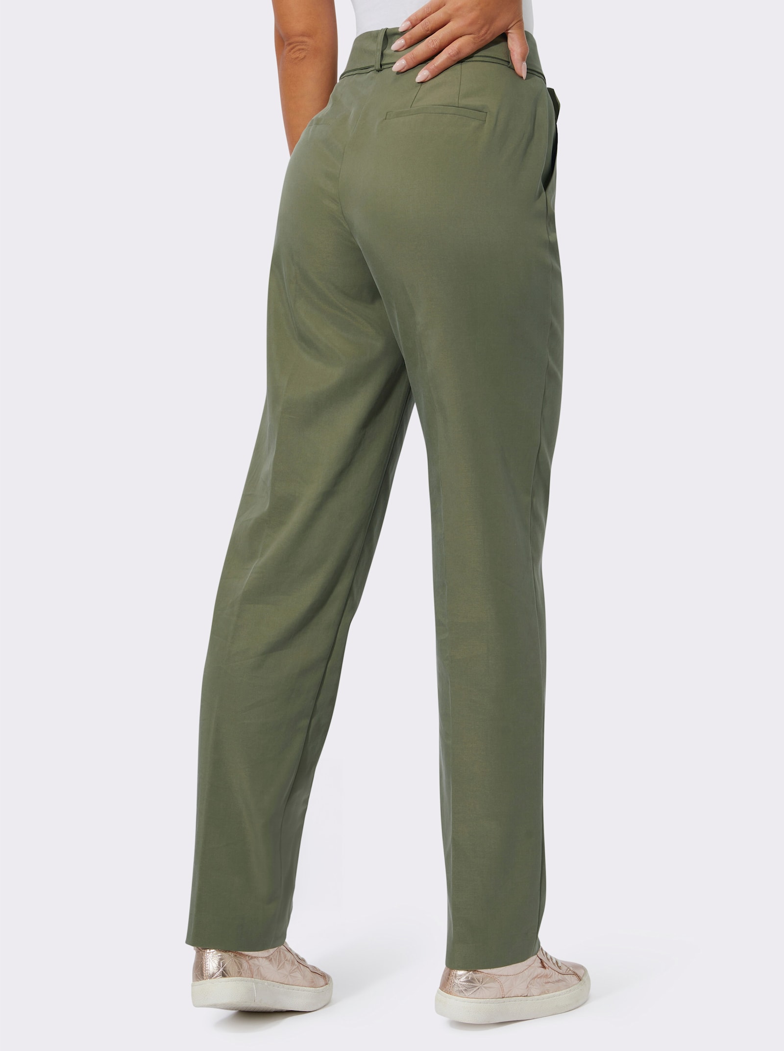 Bügelfaltenhose mit Stoffgürtel - khaki