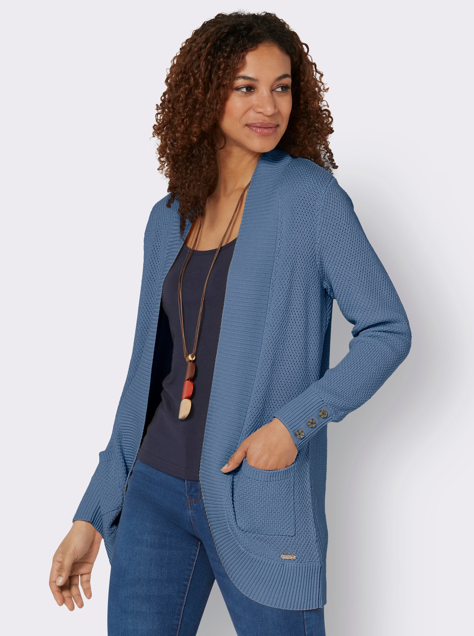 Lang vest met structuurpatroon - middenblauw