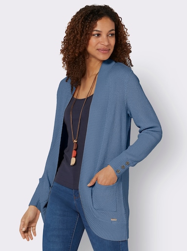 Longstrickjacke mit Struktur-Muster - mittelblau