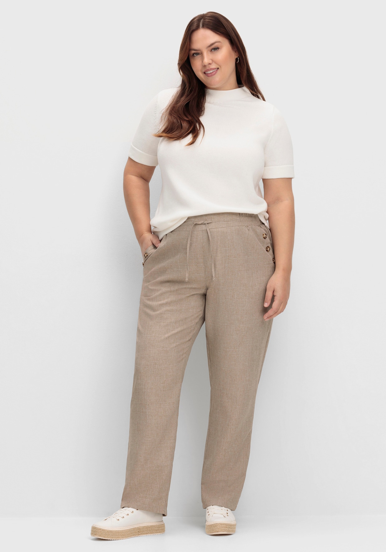 Stehkragenpullover mit Halbarm - ecru