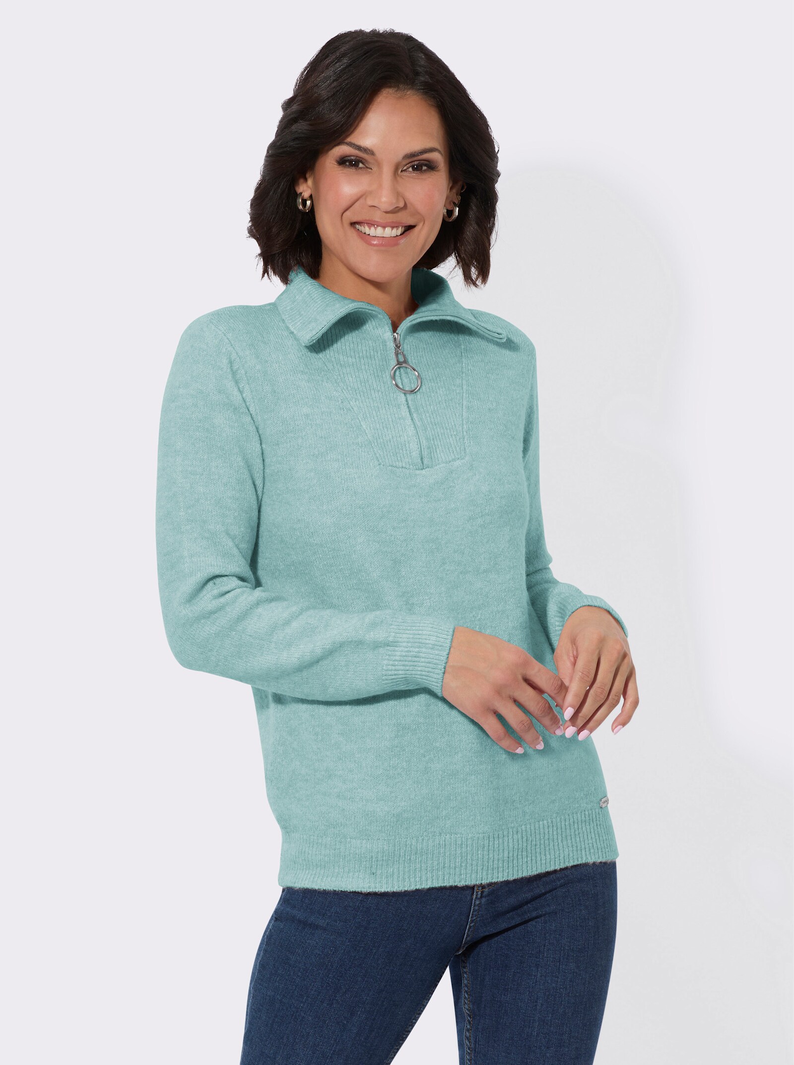 Polopullover mit Reißverschluss - mint-meliert