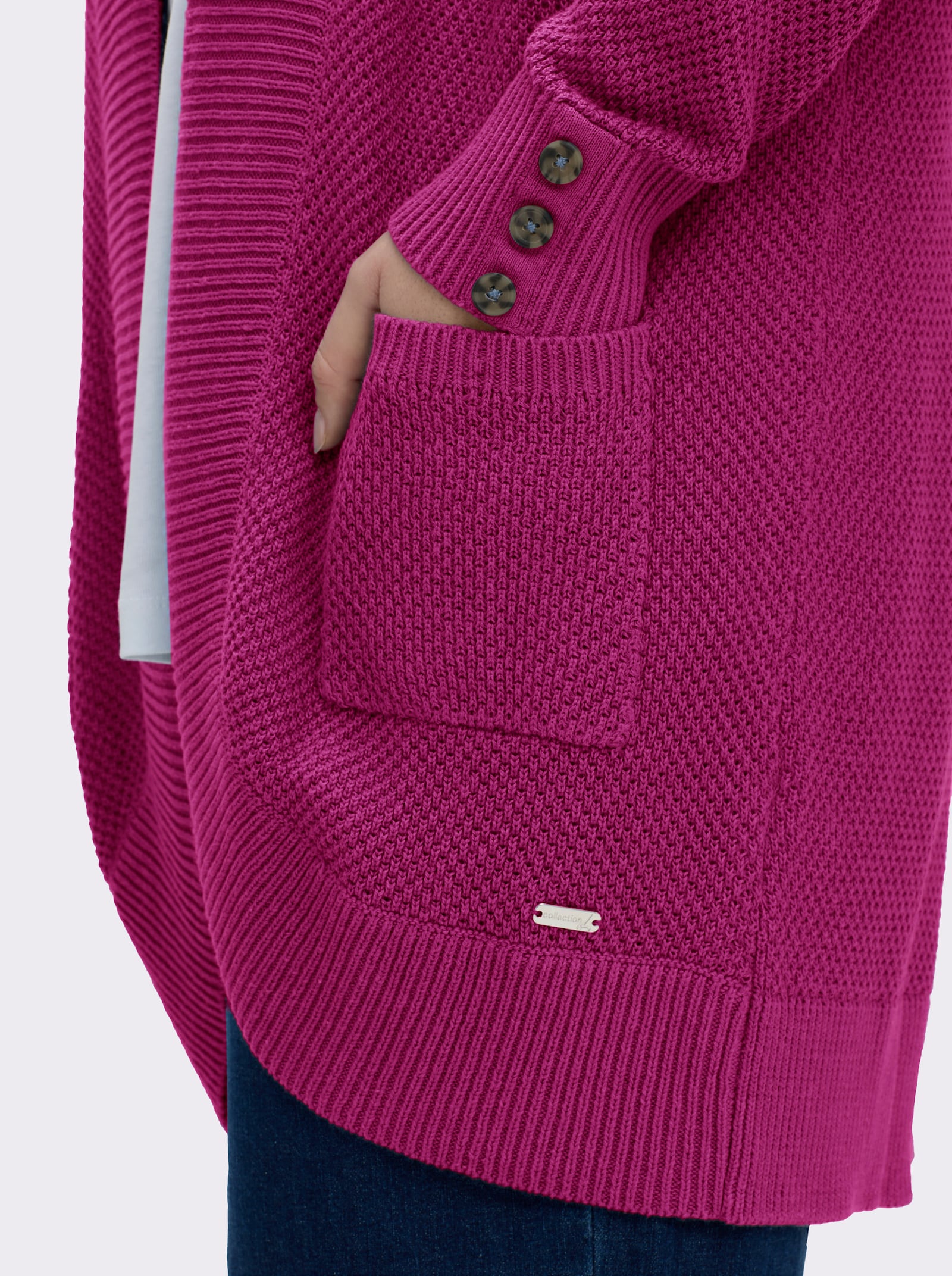 Longstrickjacke mit Struktur-Muster - magenta