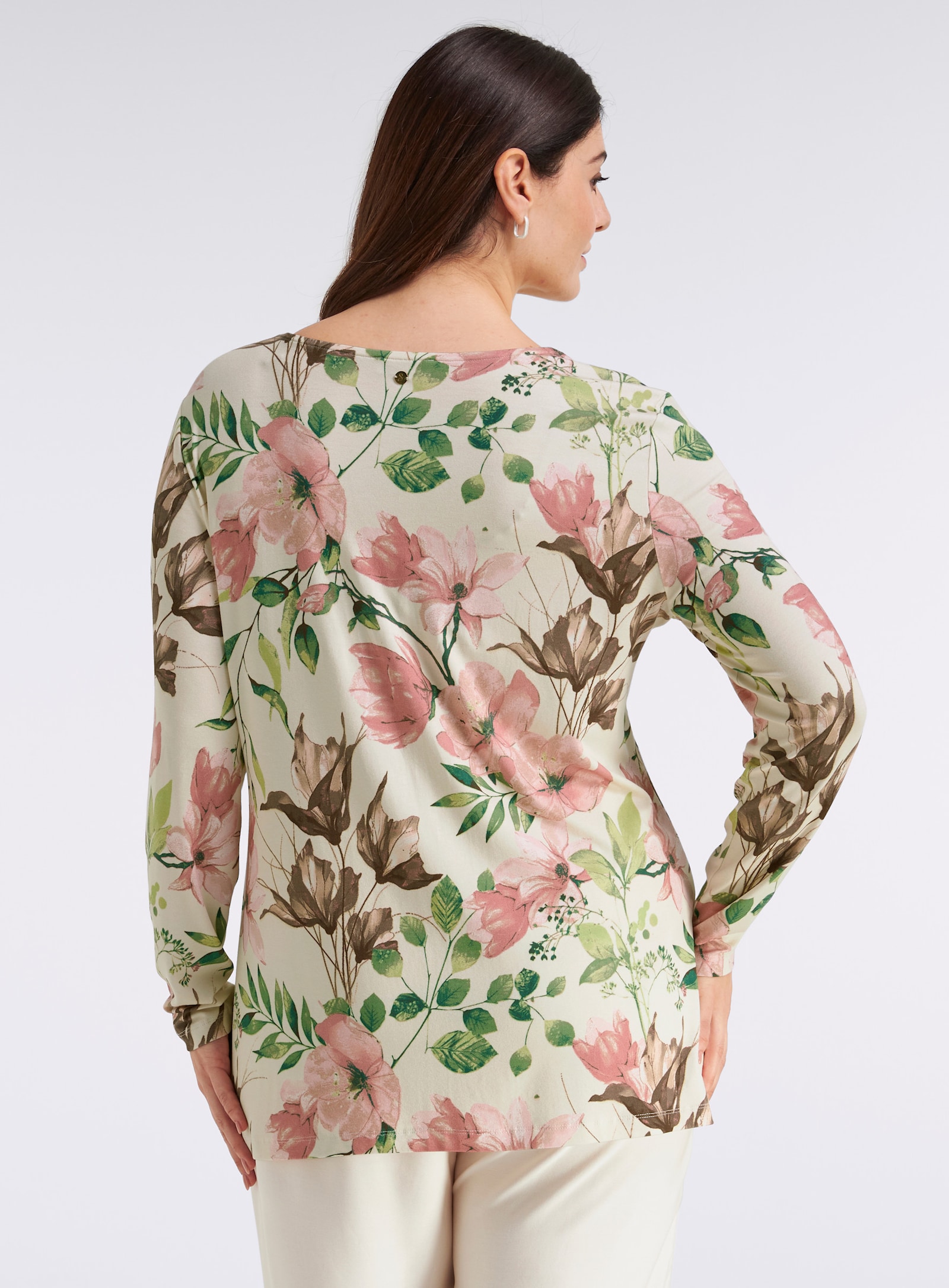 sheego Langarmshirt mit doppellagiger Front - champagner-puder-bedruckt