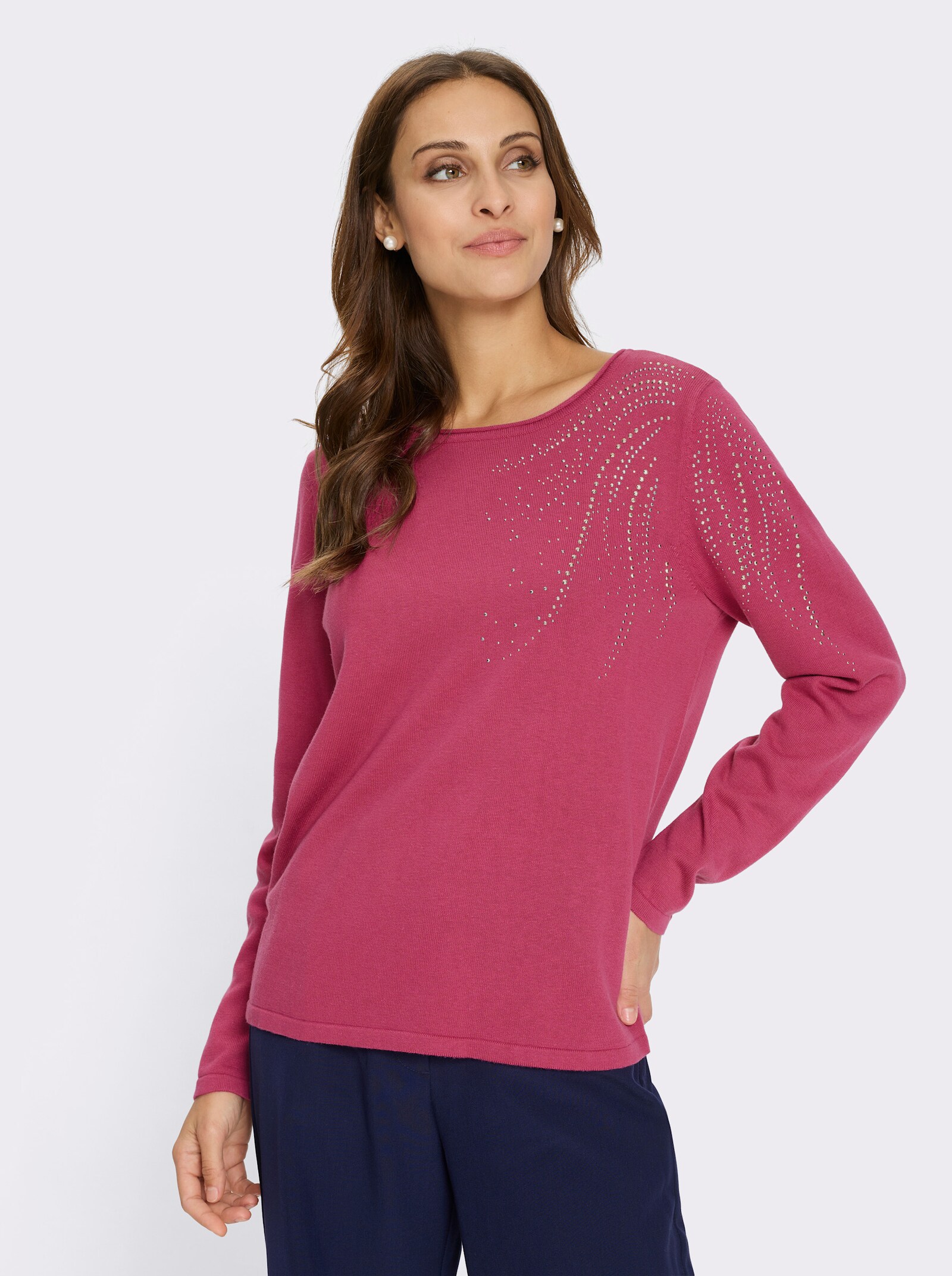 Feinstrickpullover mit Metallplättchen-Applikation - fuchsia