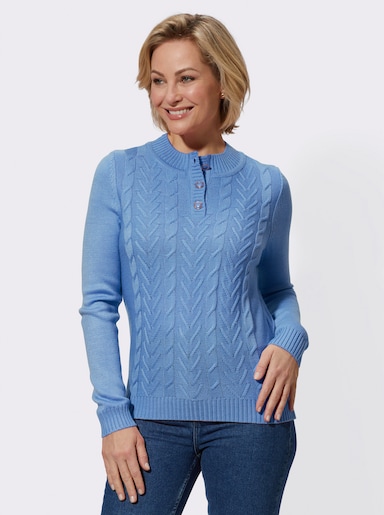 Langarm-Pullover mit Stehkragen - himmelblau