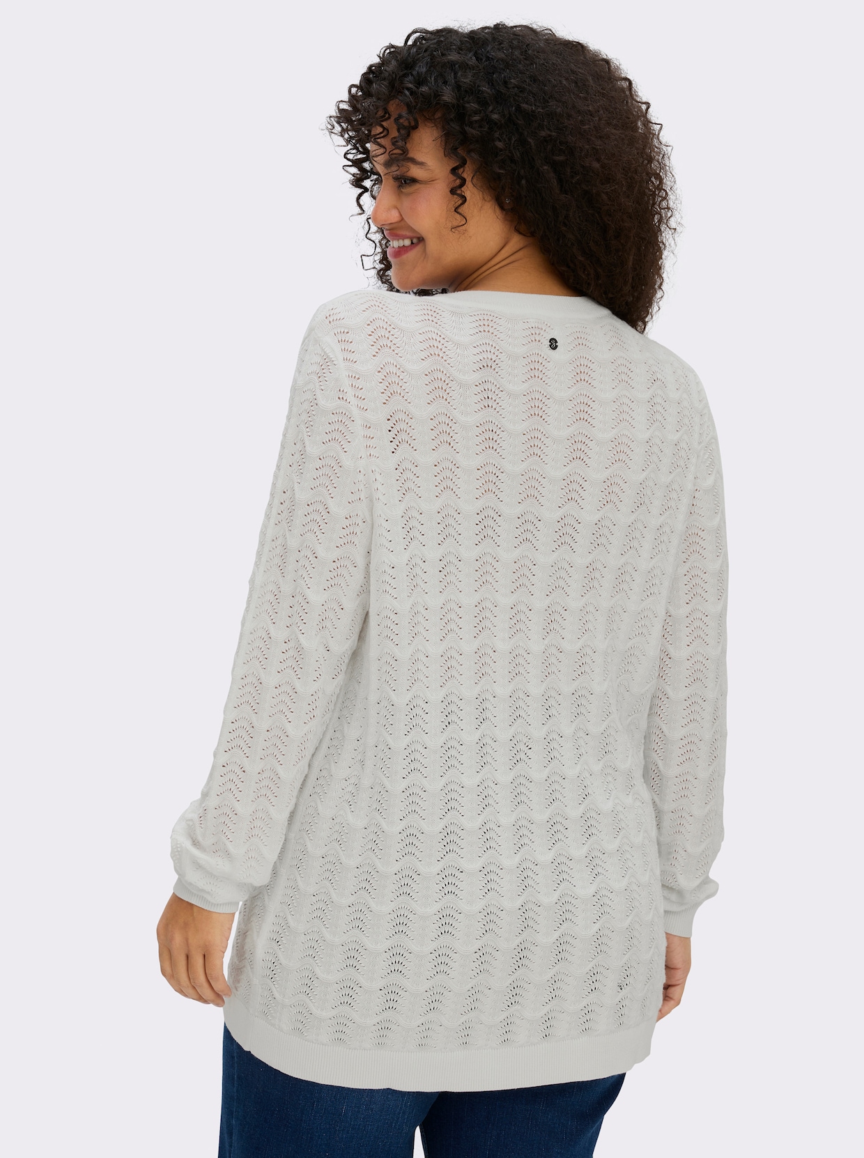 sheego Ajourpullover mit kurzer Knopfleiste - ecru