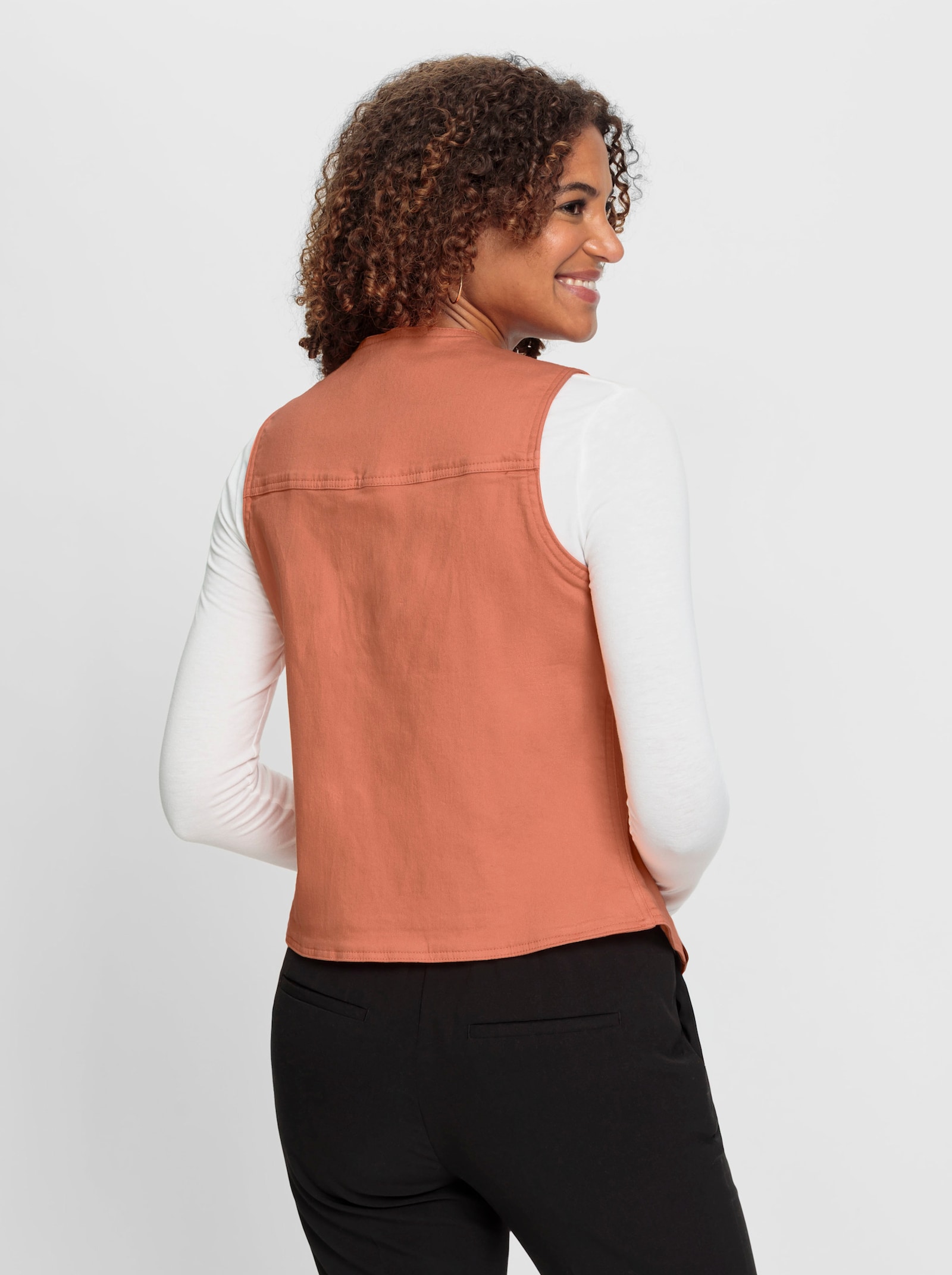 Jeansweste mit spitz zulaufendem Saum - papaya