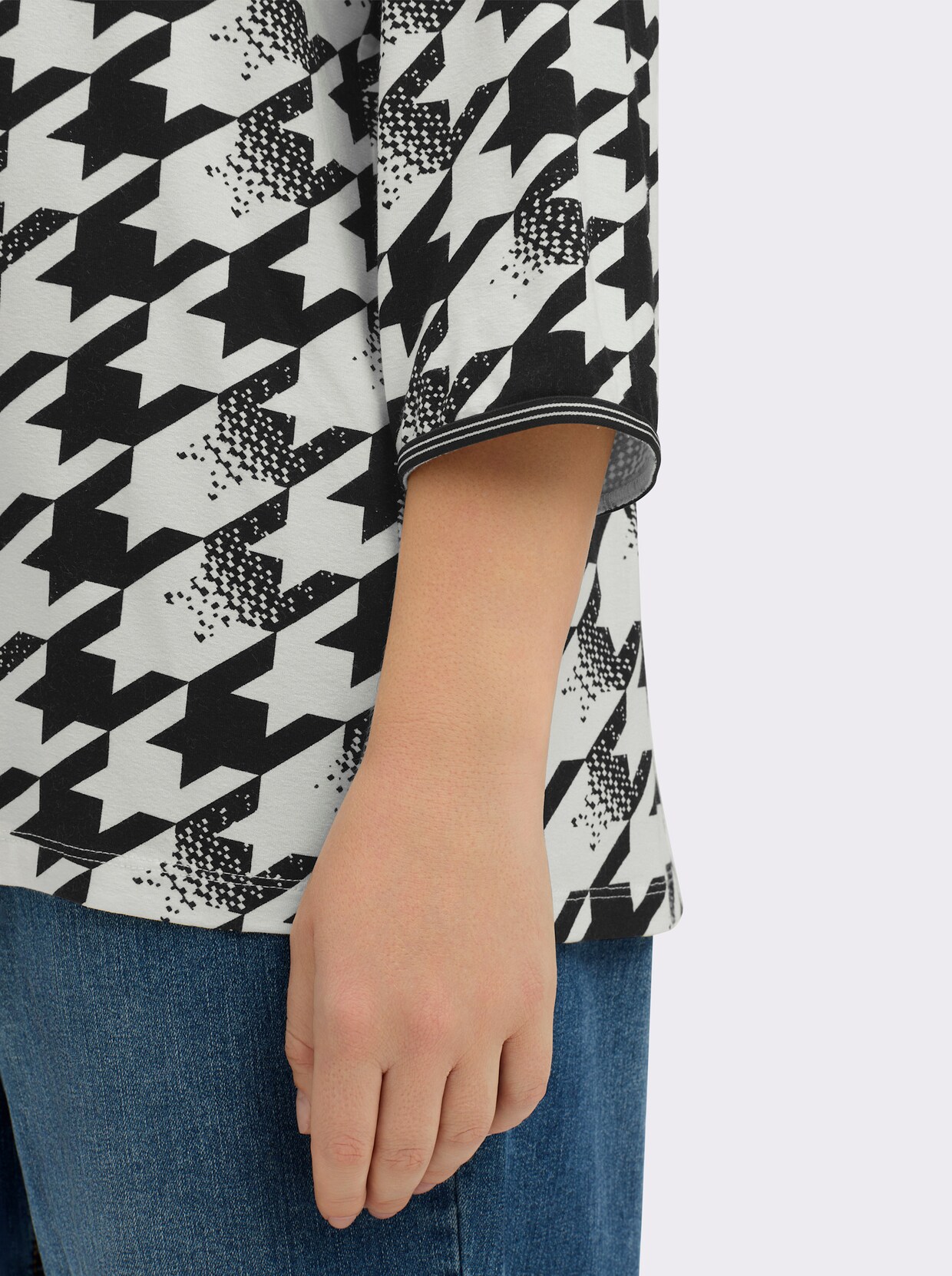 Poloshirt mit 3/4-Ärmeln - schwarz-ecru-bedruckt