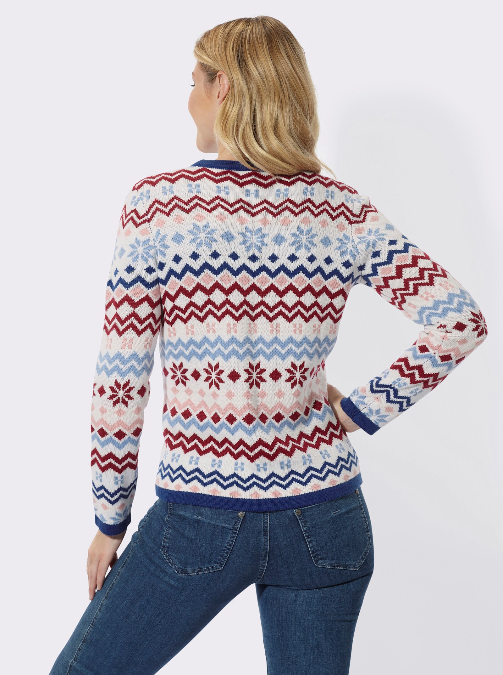 Norwegerpullover in pflegeleichter Qualität - ecru-rosenquarz-gemustert
