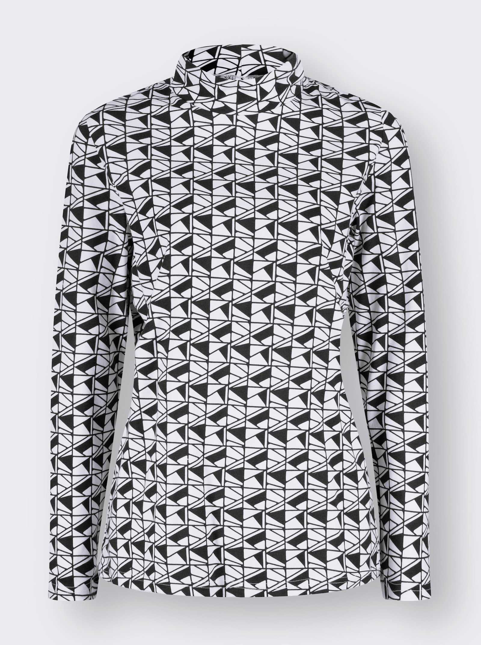 Stehkragenshirt mit Grafikdruck - schwarz-weiß-bedruckt