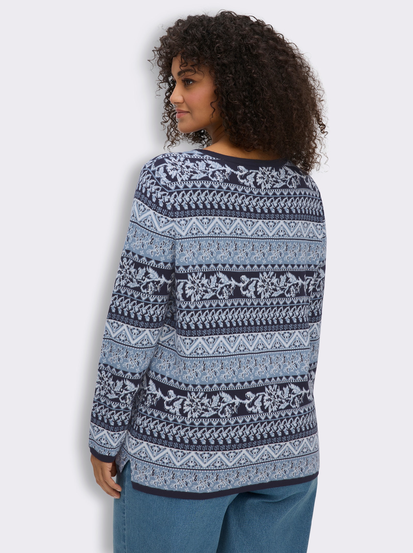 Jacquardpullover aus reiner Pima-Baumwolle - marine-bleu-gemustert