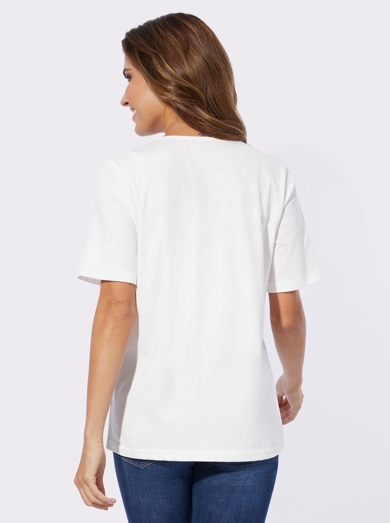 Shirt met ronde hals - ecru/kaki geprint