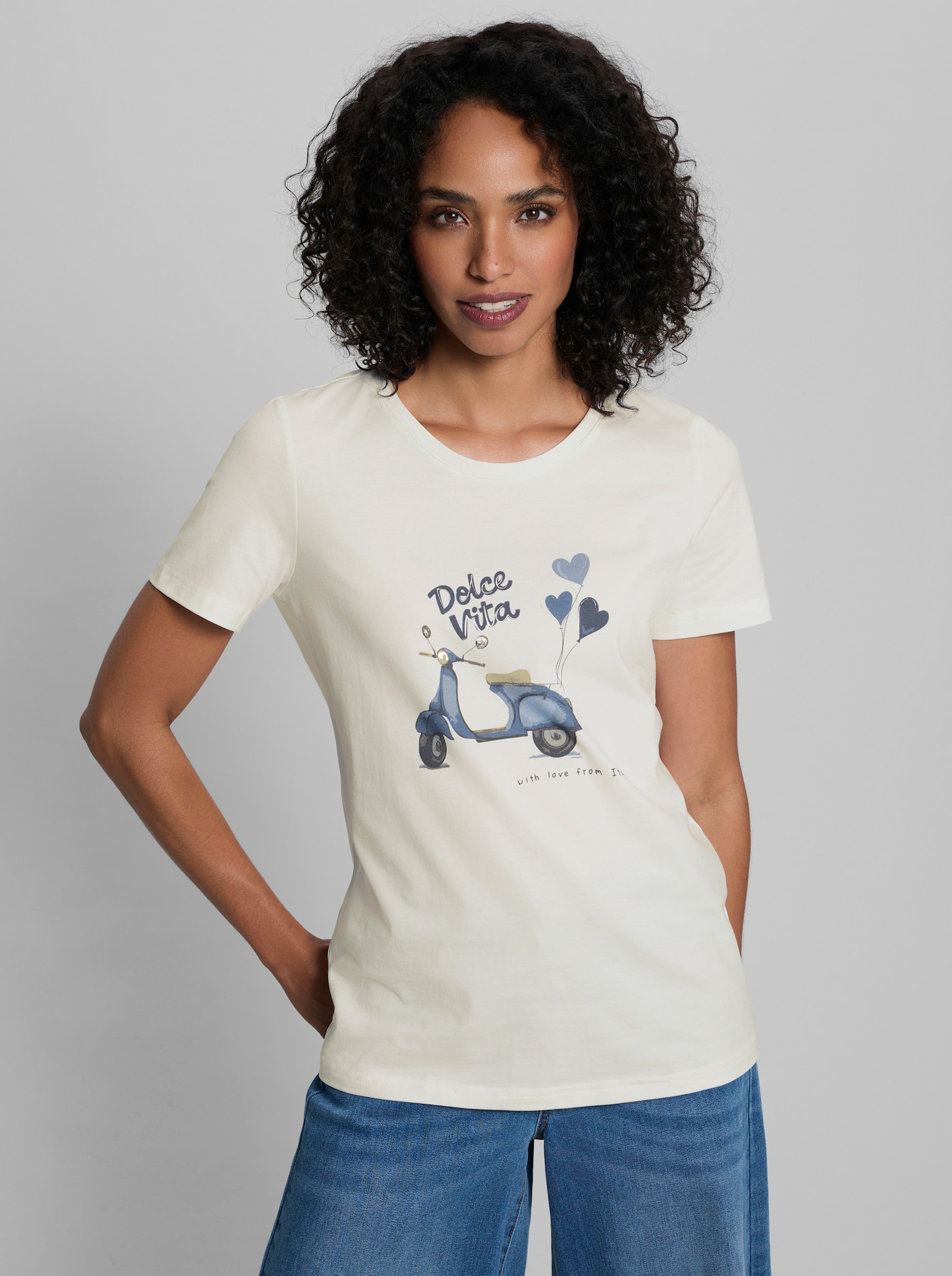 heine Kurzarmshirt mit Schriftzug - ecru