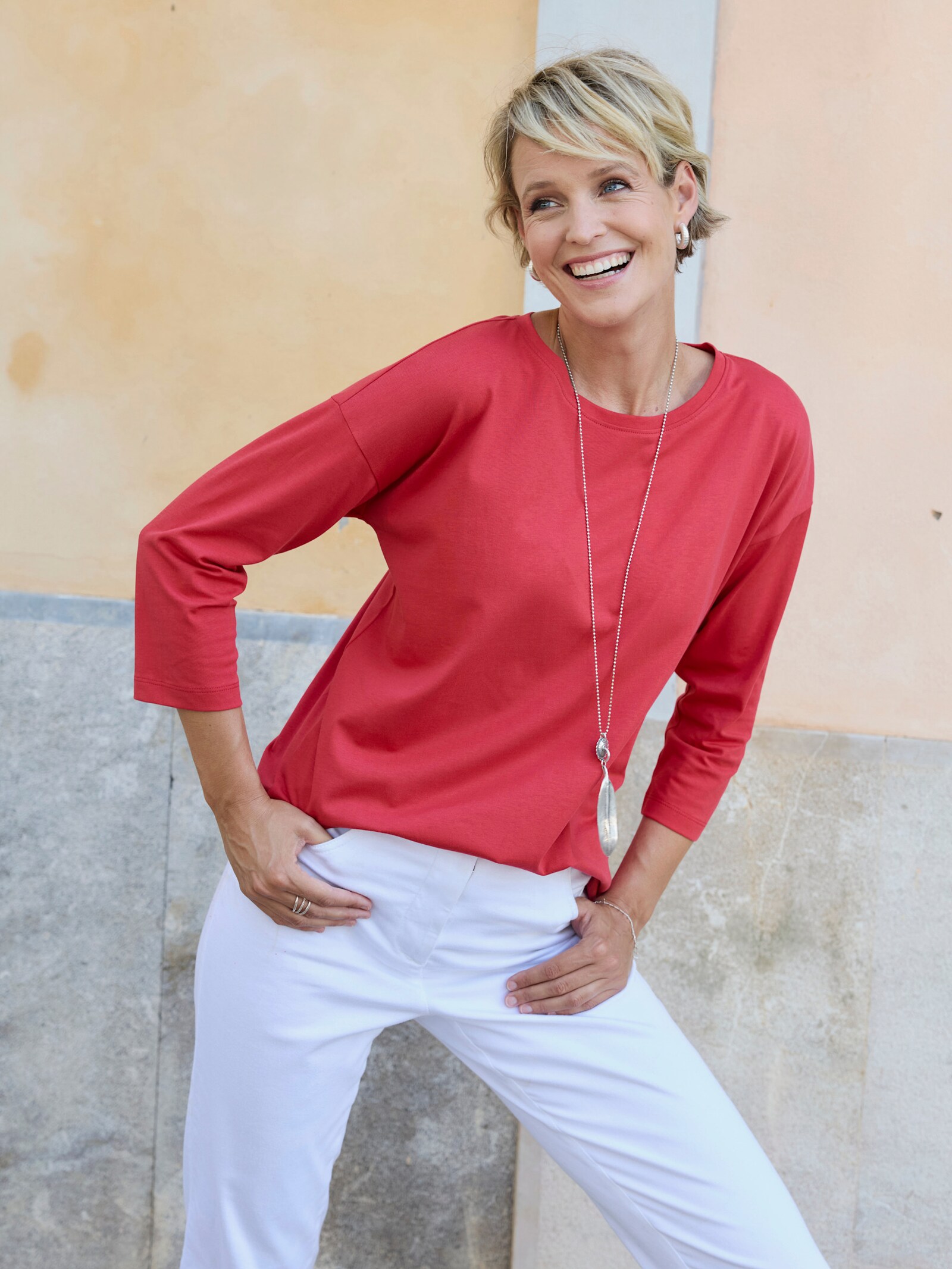 3/4-Arm-Shirt in Baumwoll-Qualität - erdbeere
