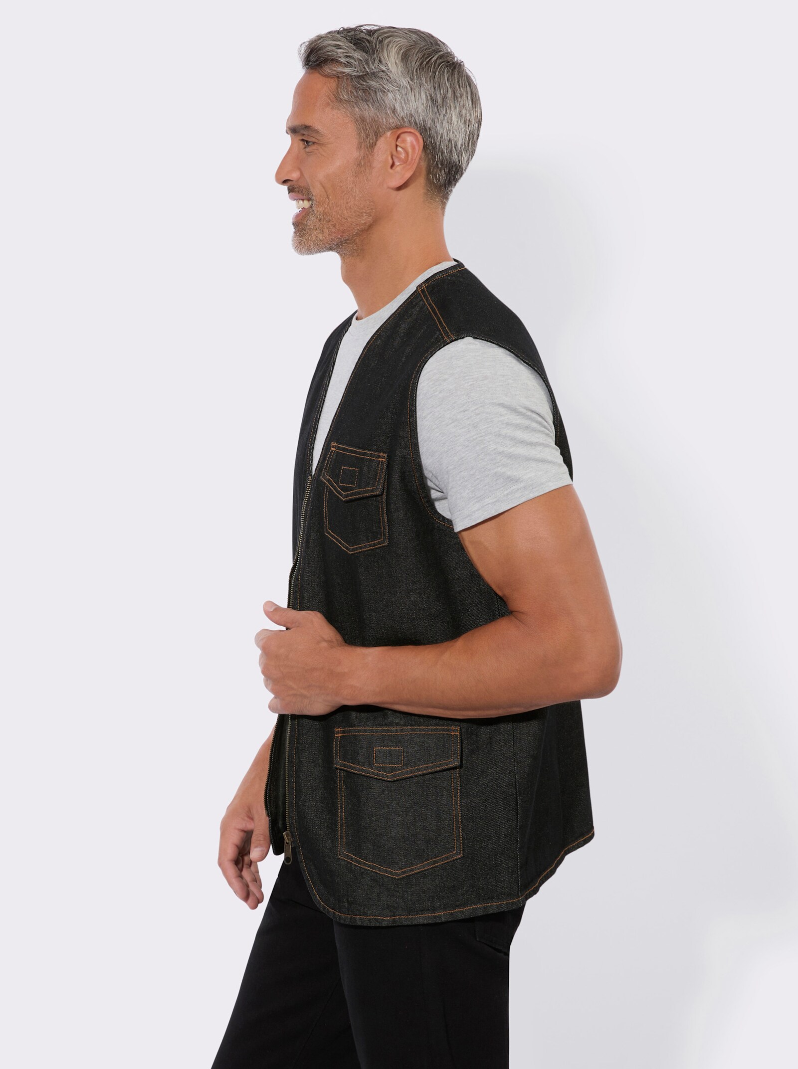 Jeansweste mit aufgesetzten Pattentaschen - graphit-denim