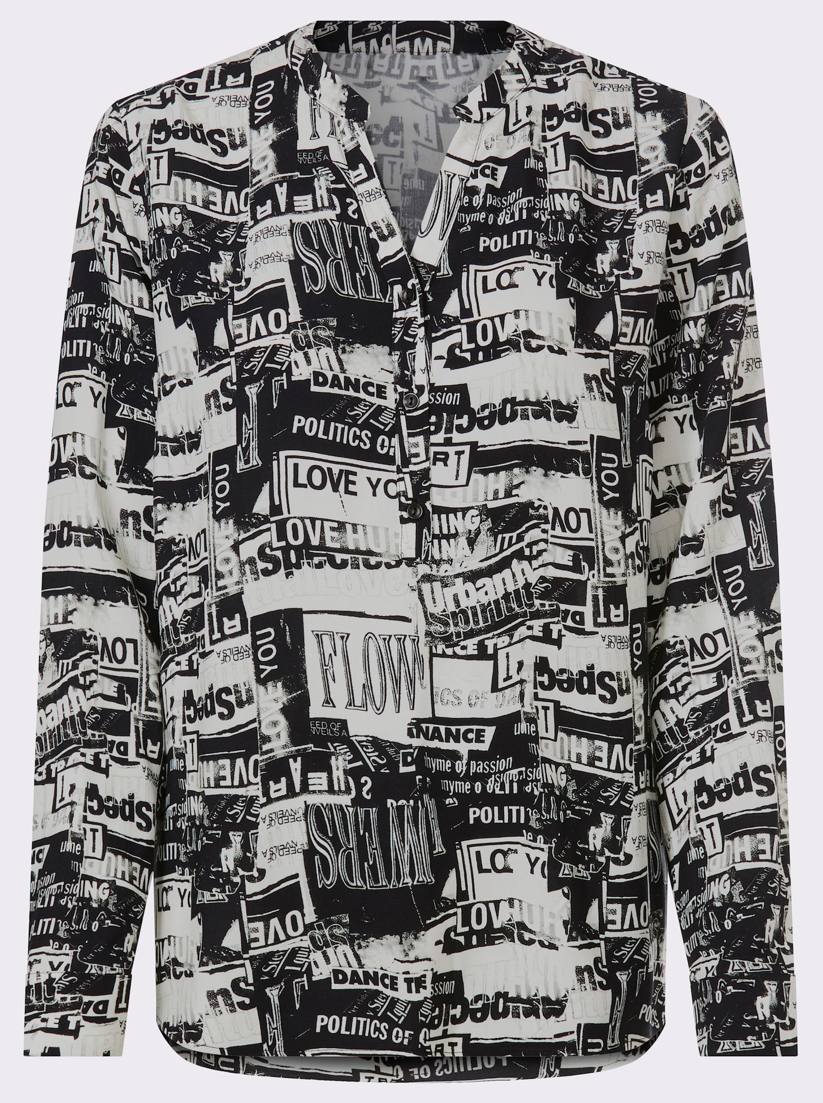 heine Druckbluse mit kurzer Knopfleiste - schwarz-weiß-bedruckt