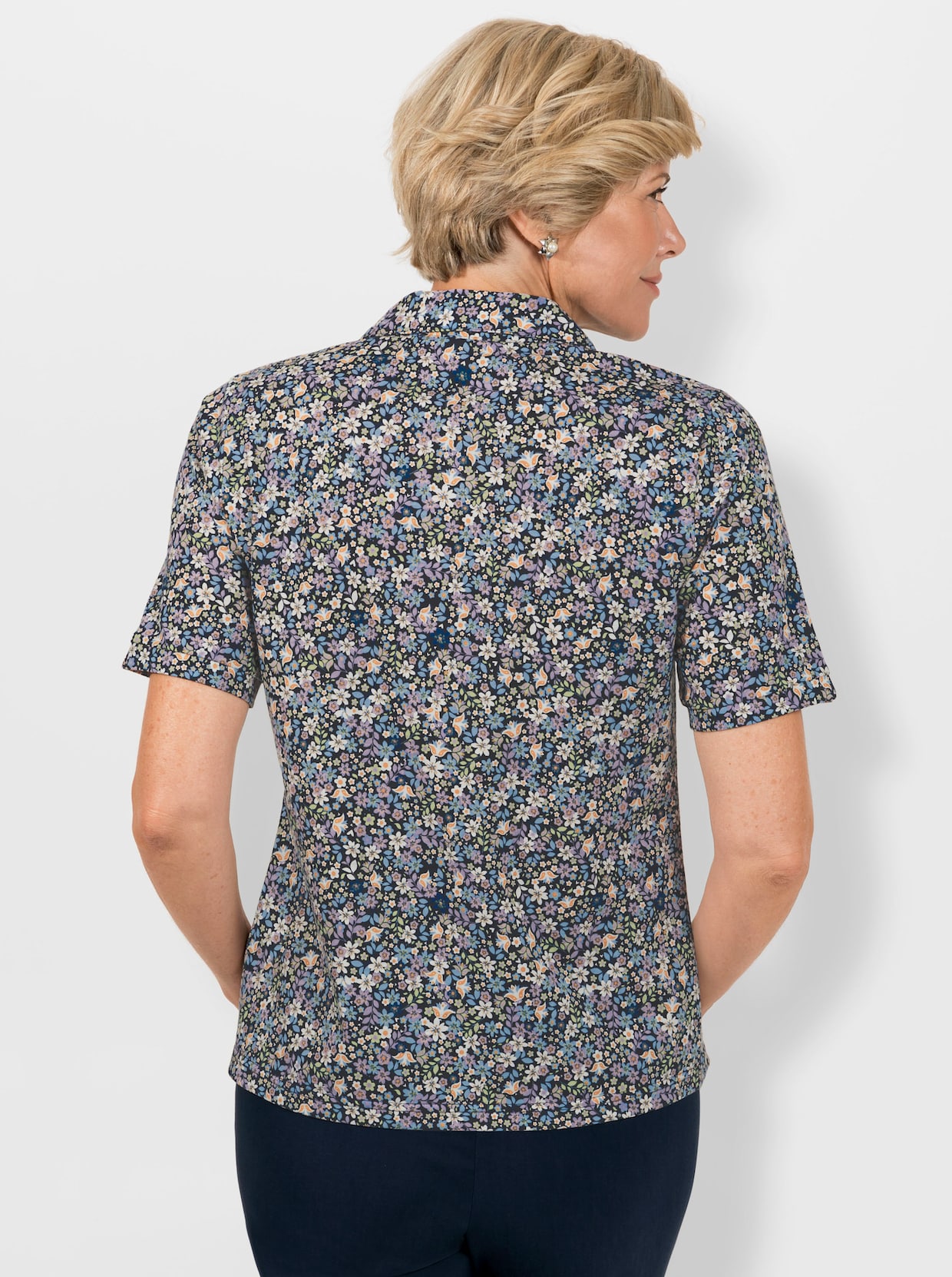 Shirt - marine-flieder-bedruckt