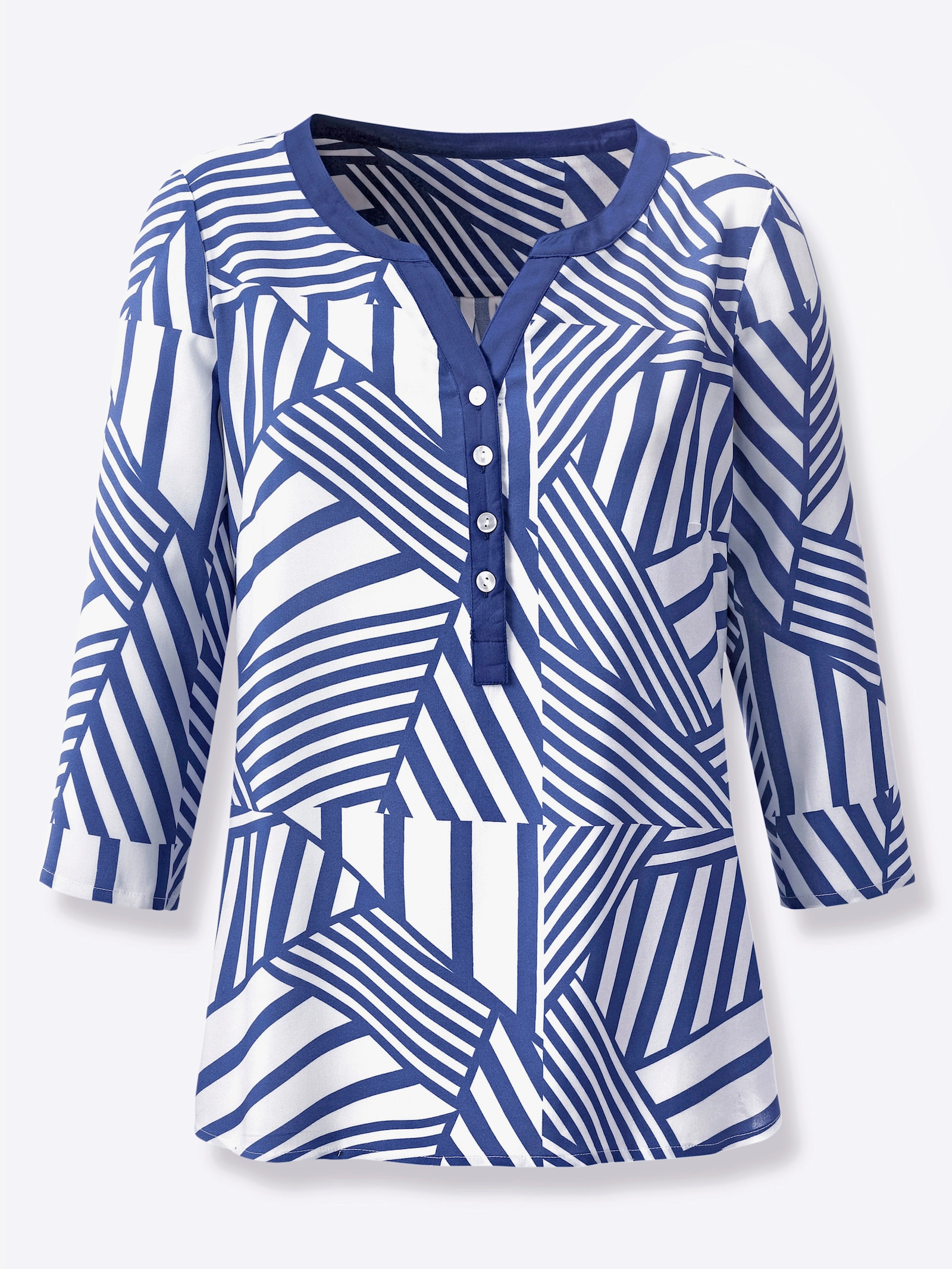 Schlupfbluse mit Falte hinten - royalblau-weiss-bedruckt