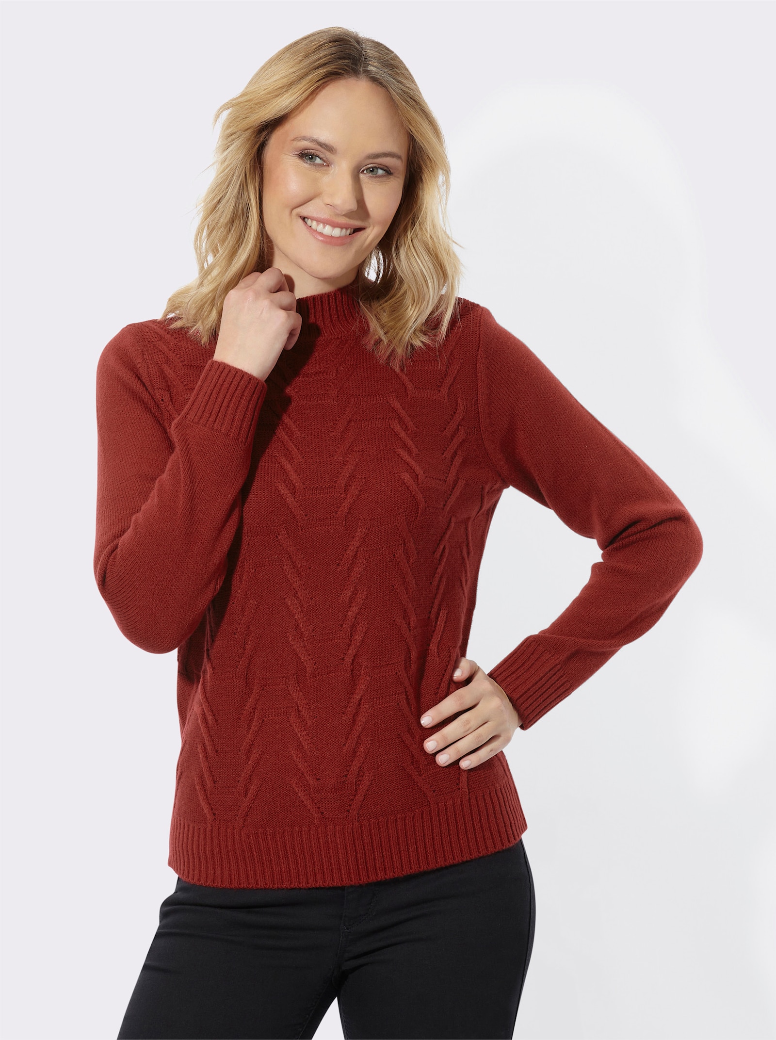 Stehkragenpullover mit Strukturmuster - kirsche