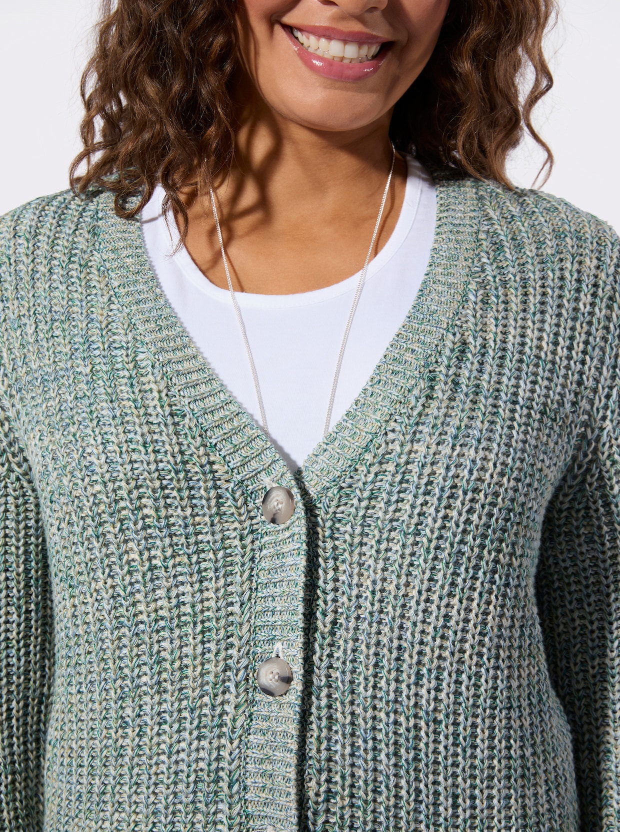 Strickjacke - lindgrün-bleu-meliert