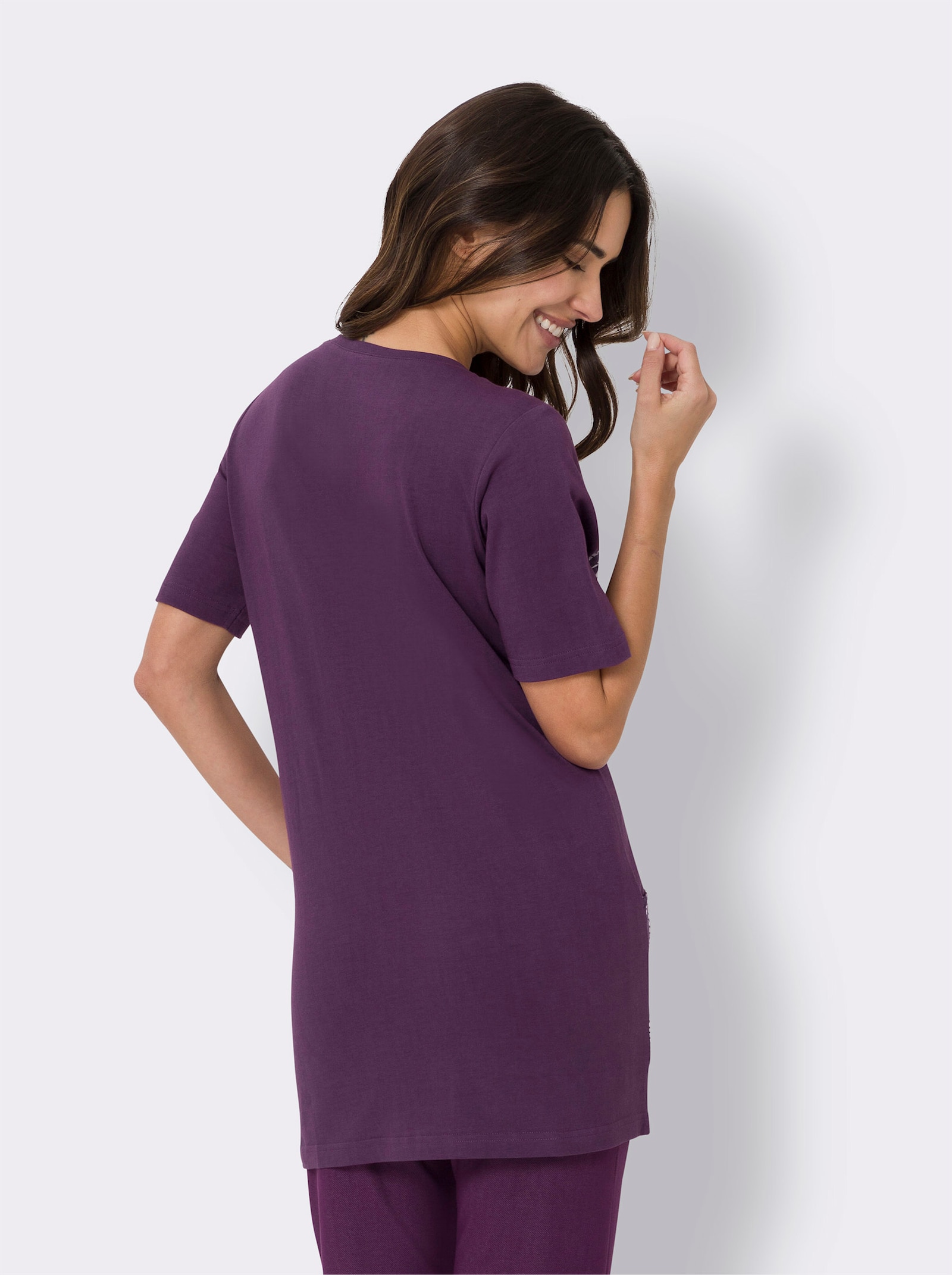 Dlhé tričko zo zmesi viskózy a bavlny - hroznová – biela