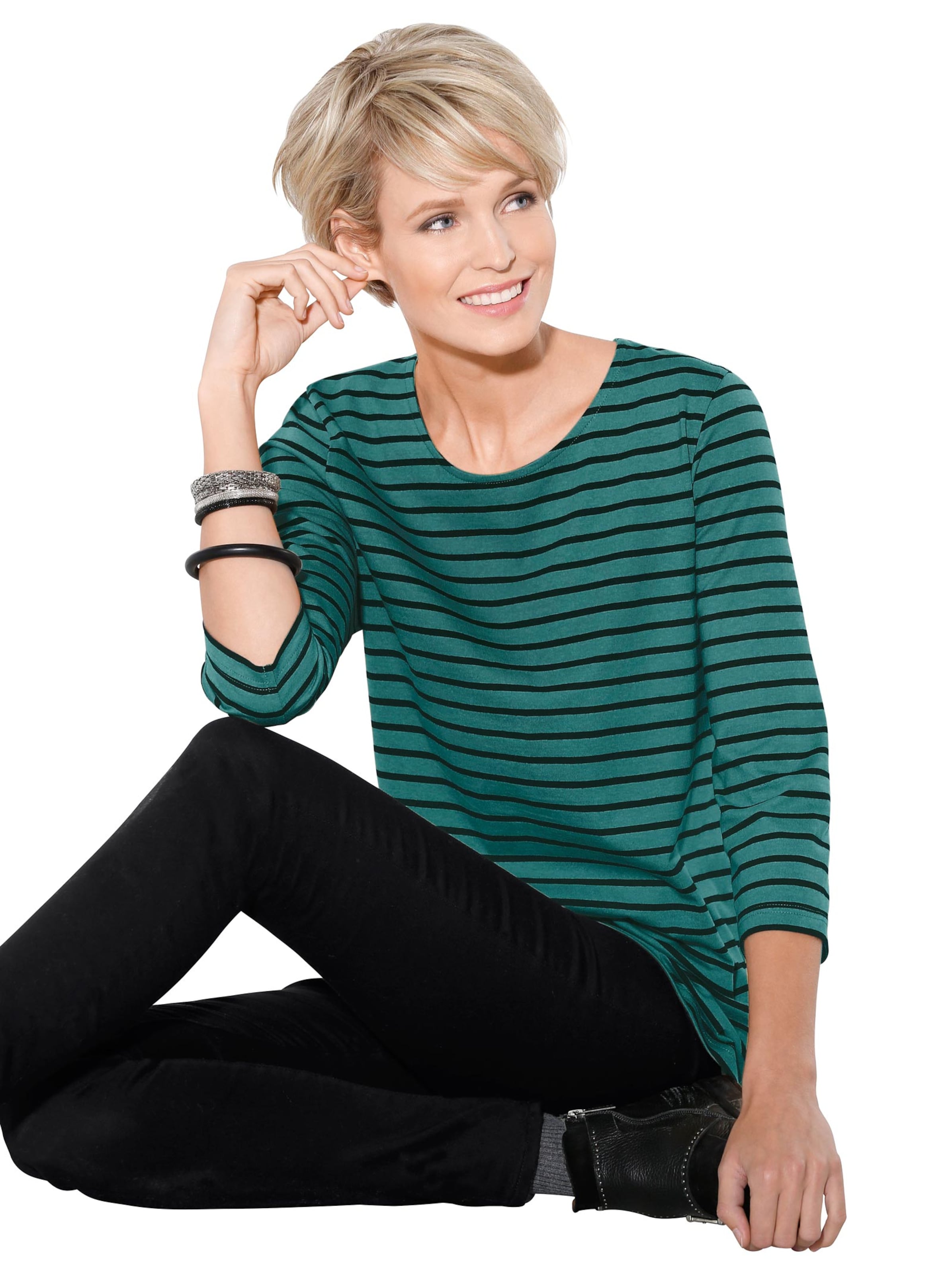 Shirt - petrol-geringelt