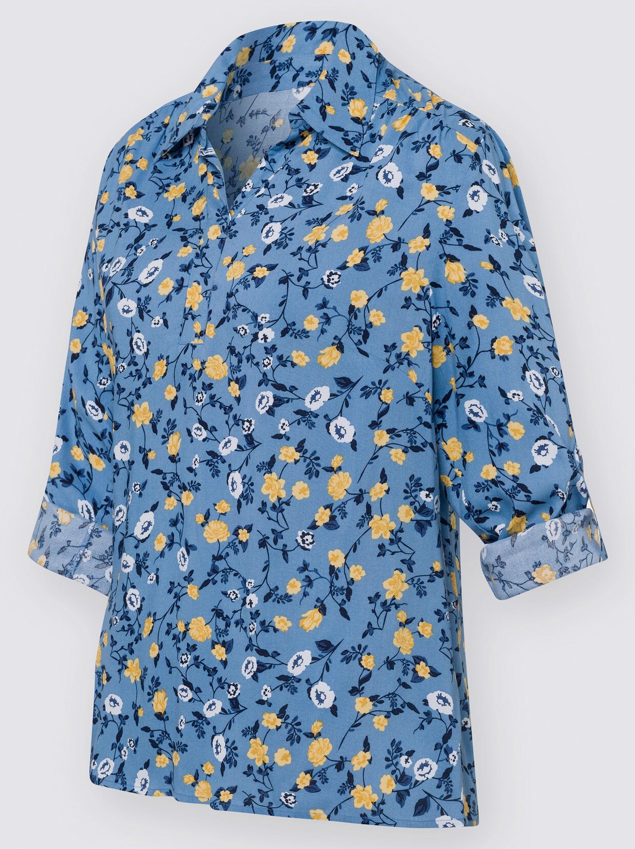 Comfortabele blouse - middenblauw gedessineerd