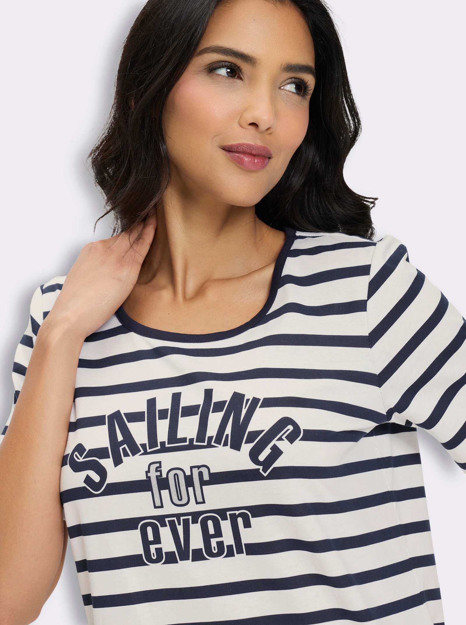 Kurzarmshirt mit Ringelmuster - weiß-marine-gestreift