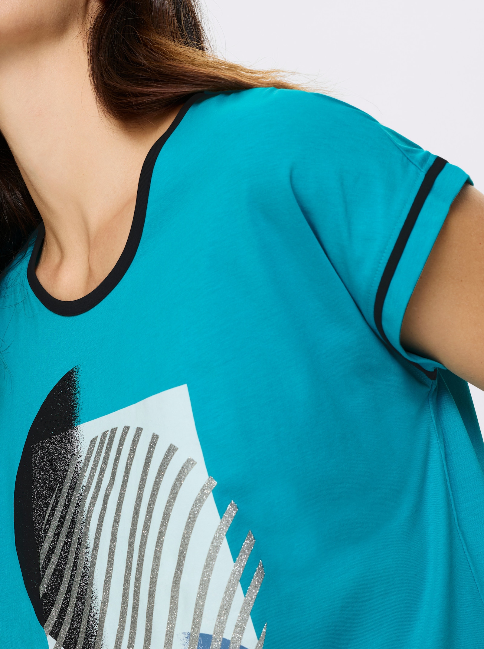 Tričko s krátkým rukávem a kontrastními paspulkami - tyrkysová-černá