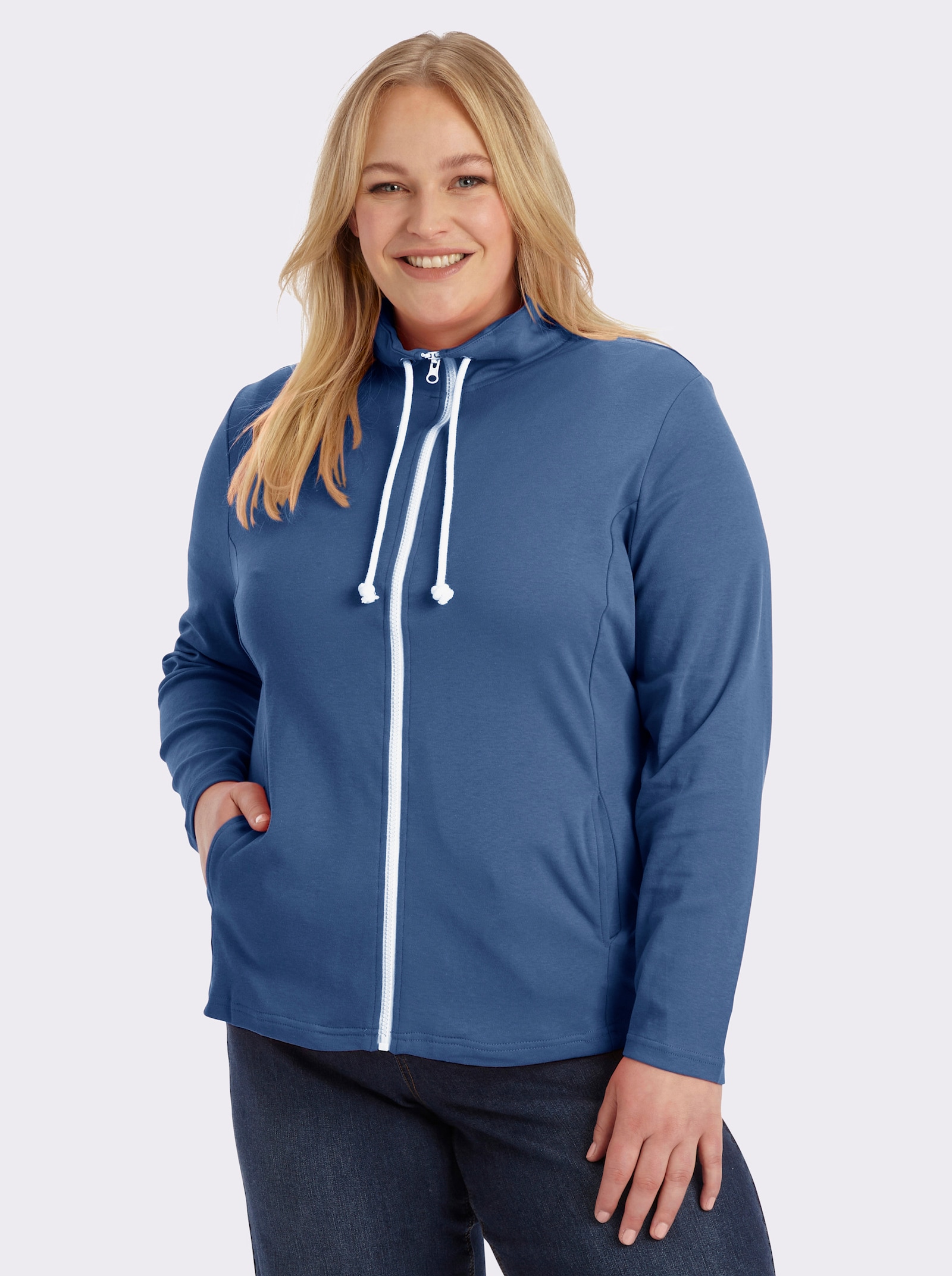 Sweatjacke aus Interlock-Jersey, formstabil - jeansblau
