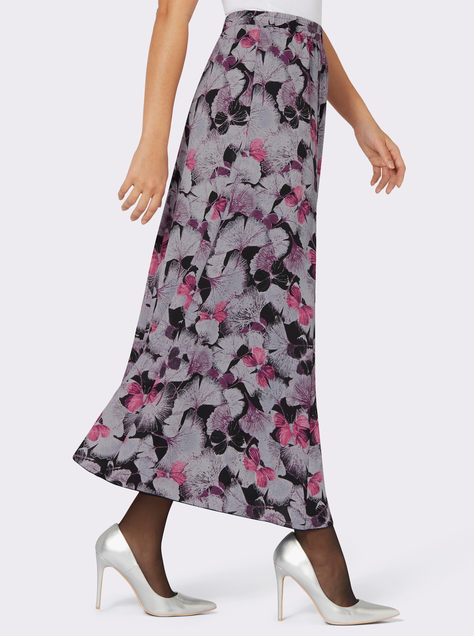 Bahnenrock in weicher Qualität, bedruckt - schwarz-flieder-bedruckt