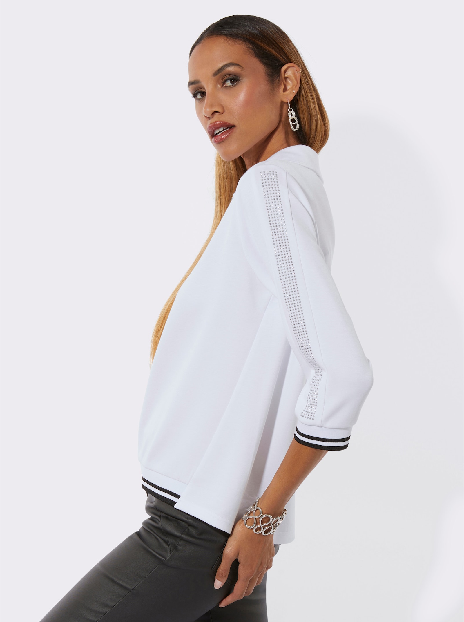 Poloshirt met lange mouwen en modal (TENCEL) - wit