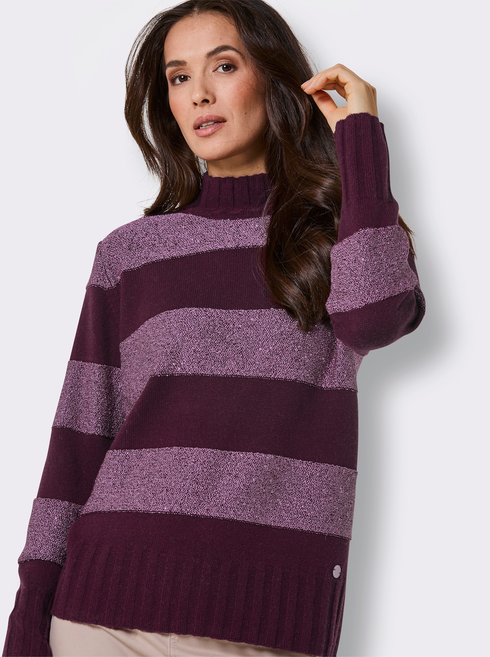 CREATION L PREMIUM Wollpullover mit Paillettengarn - burgund