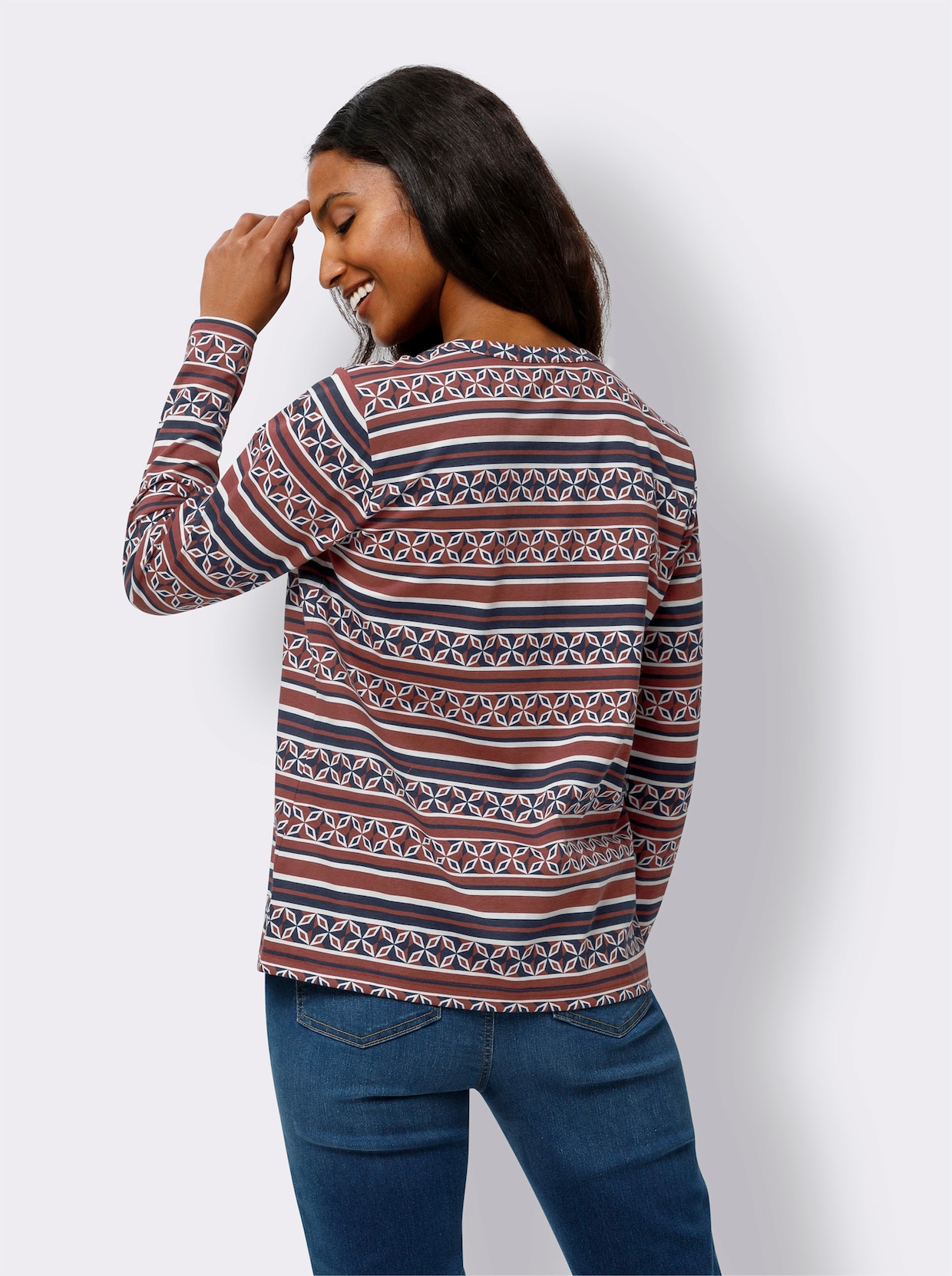 heine Shirt met lange mouwen - marine/roodbruin bedrukt