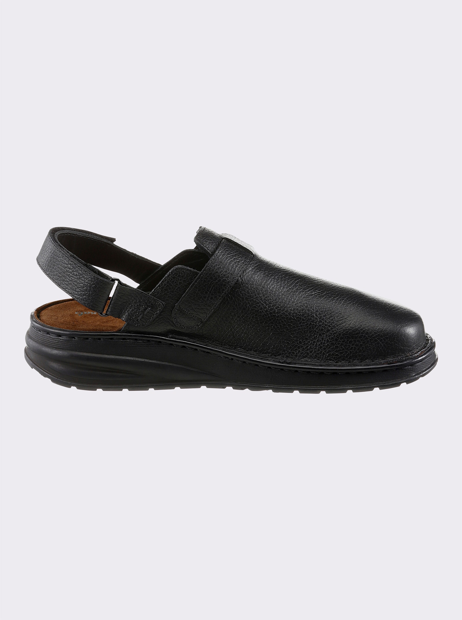 Naturläufer Clog mit Klettverschluss, Glattleder - schwarz
