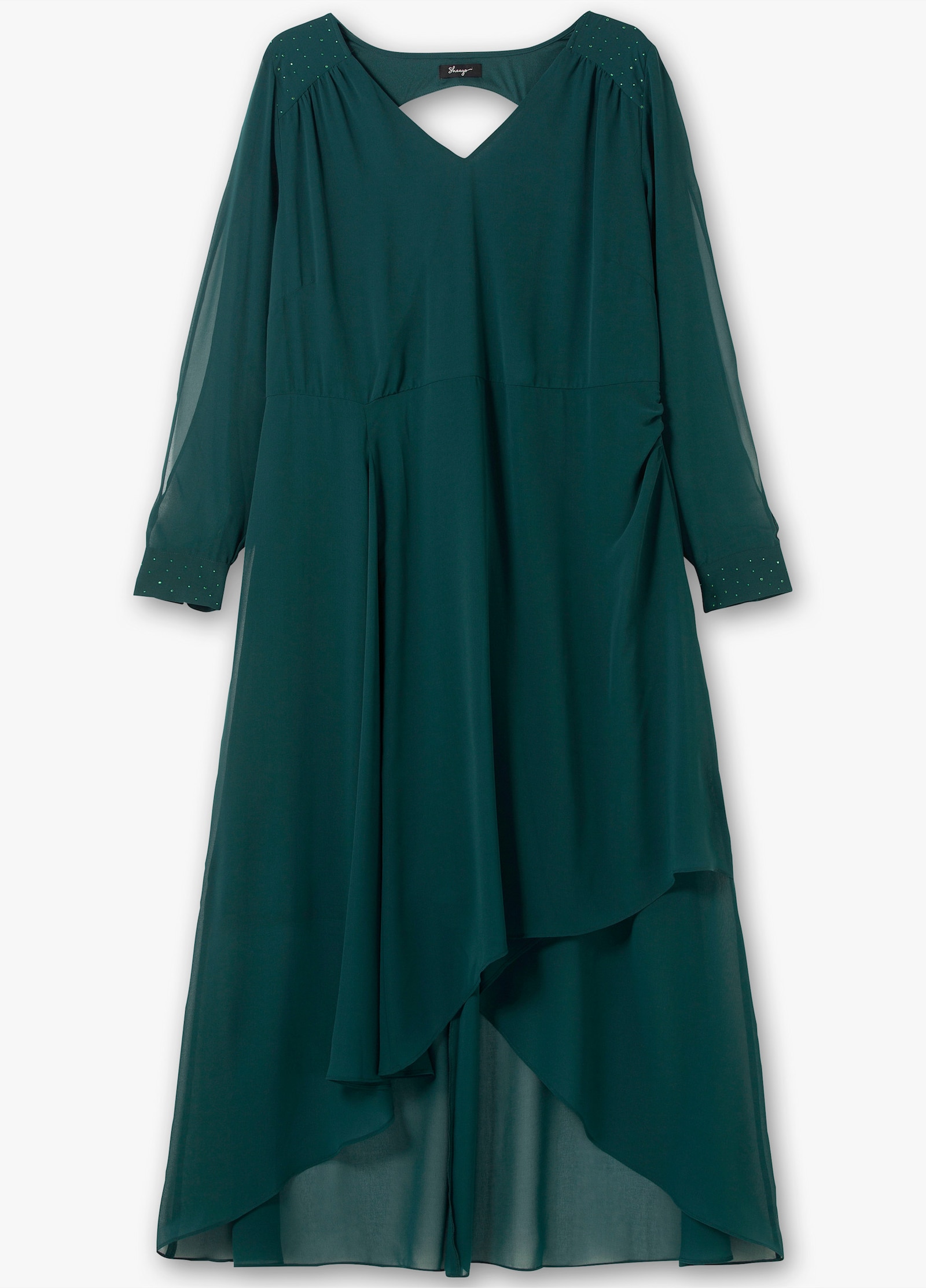 sheego Abendkleid mit kleinen Schmucksteinchen - dunkelgrün