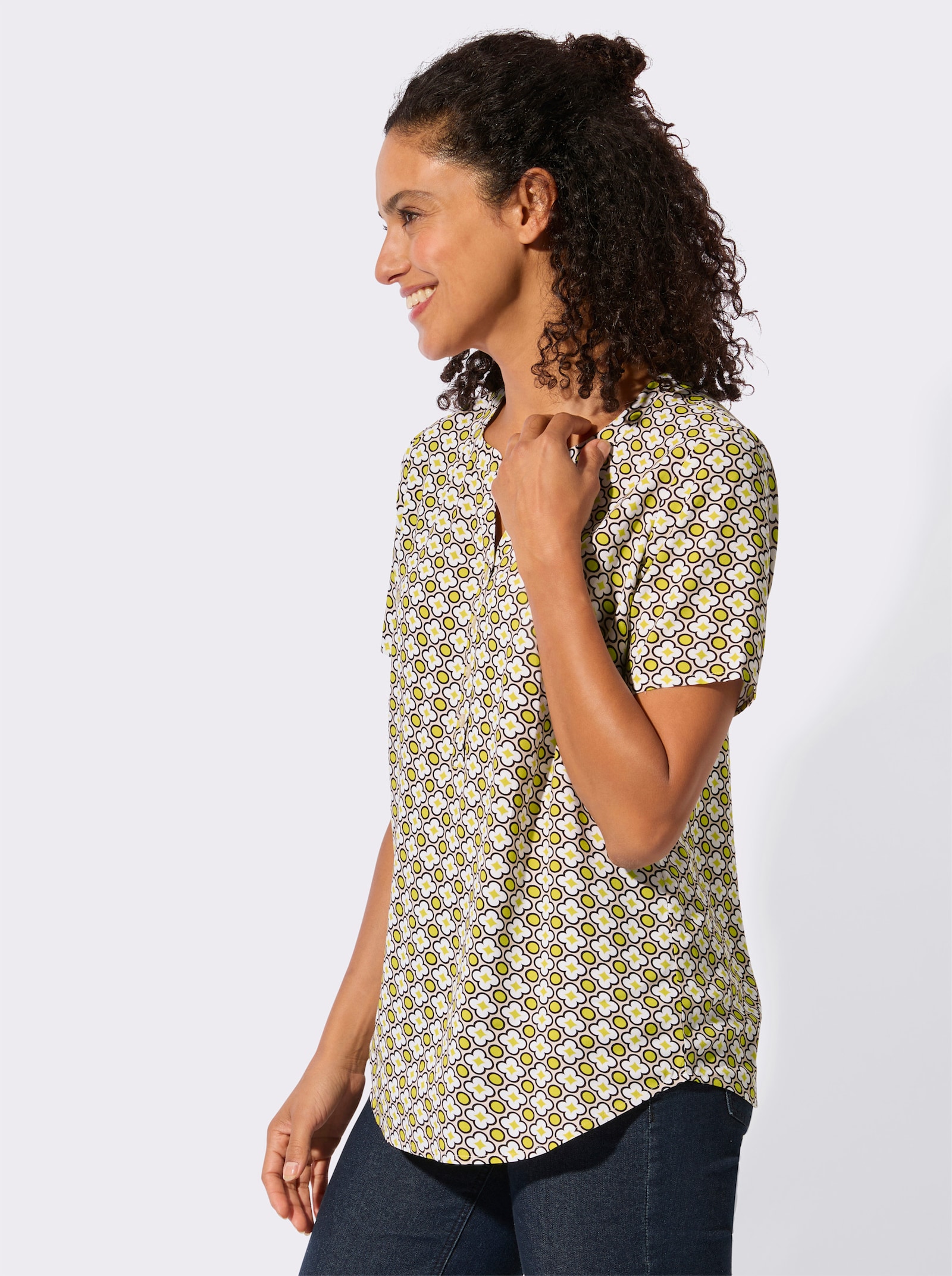 Kurzarmbluse in Schlupfform - sand-limone-bedruckt