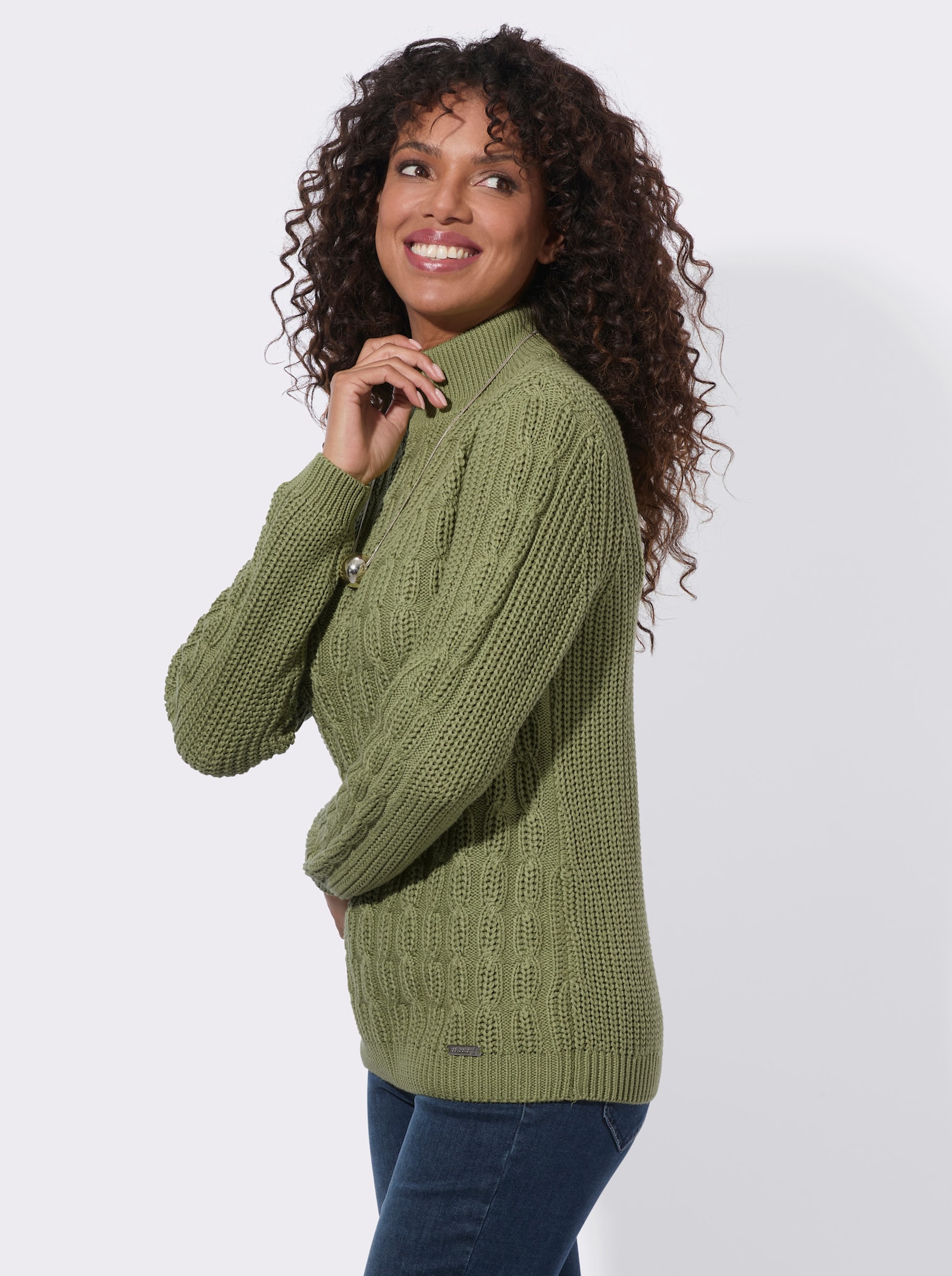 Stehkragenpullover mit elastischen Rippbündchen - schilf