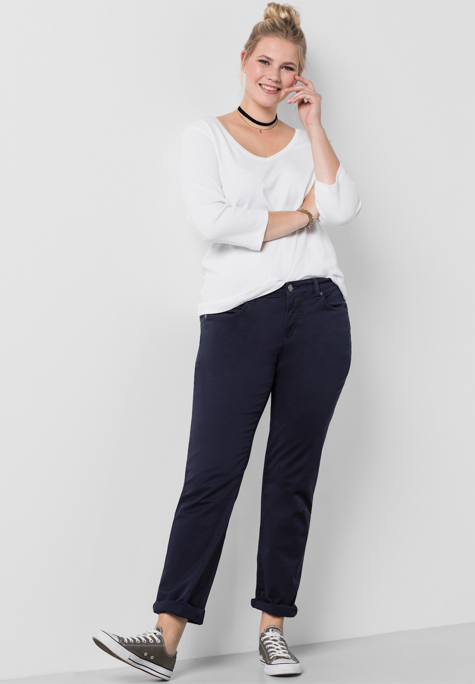 sheego Broek in recht model, van twill - marine