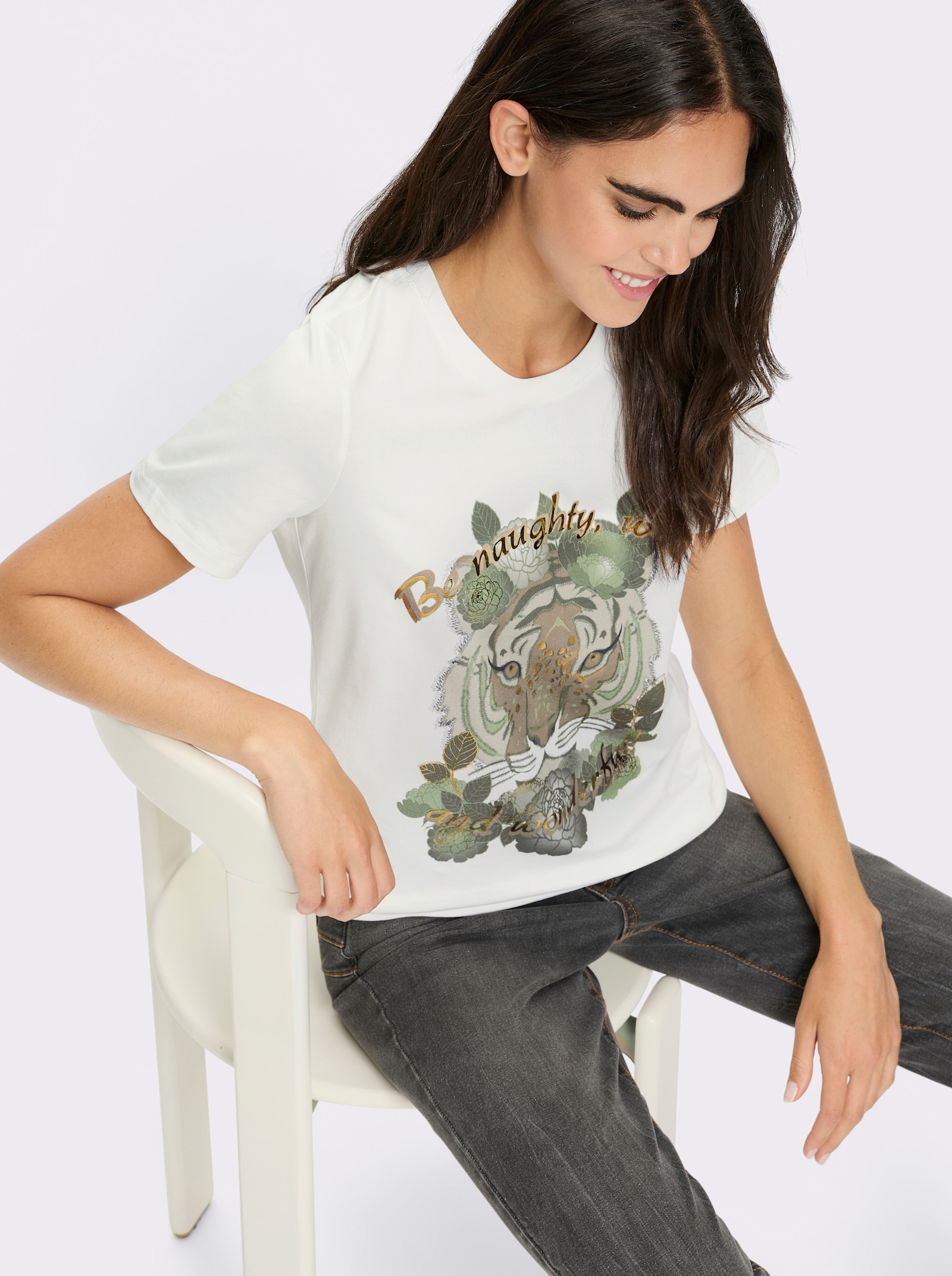 heine T-Shirt mit Tigerprint - ecru