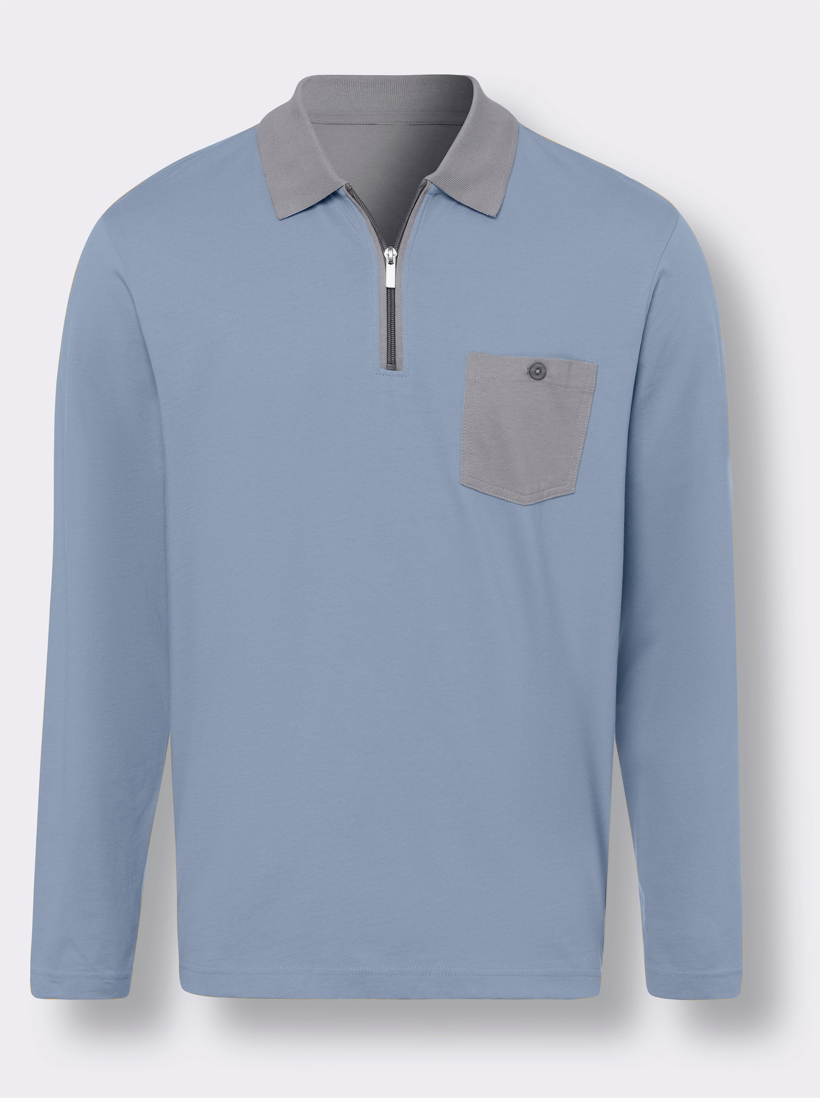 Poloshirt met lange mouwen en contrastdetails - bleu