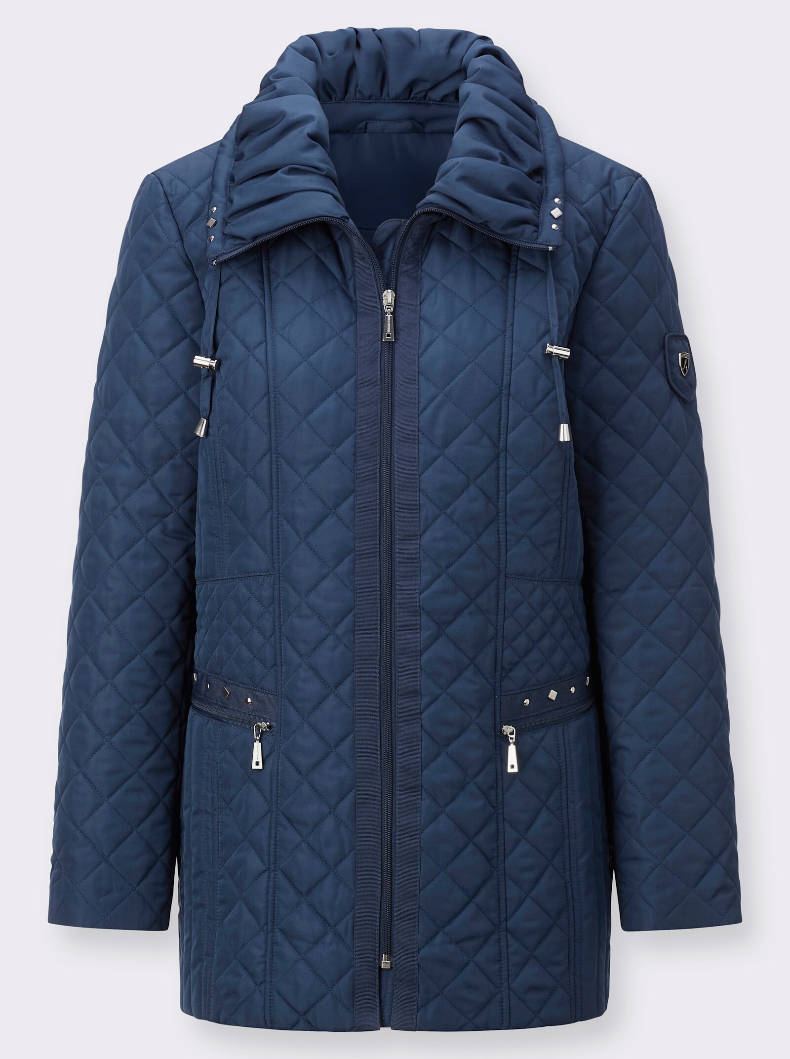 Steppjacke mit gerafftem Umlegekragen - dunkelblau