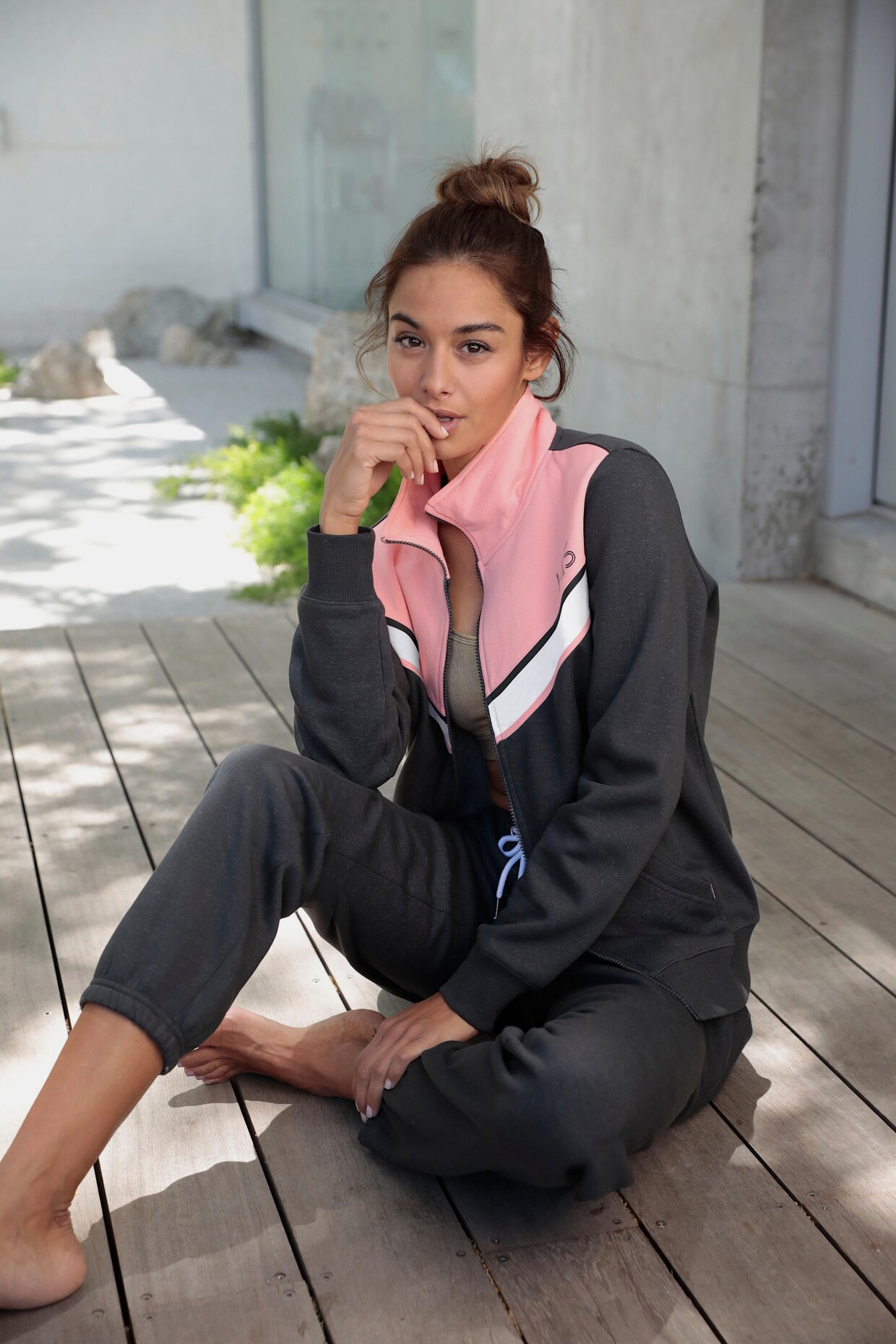 H.I.S Sweatjacke - anthrazit-rosa