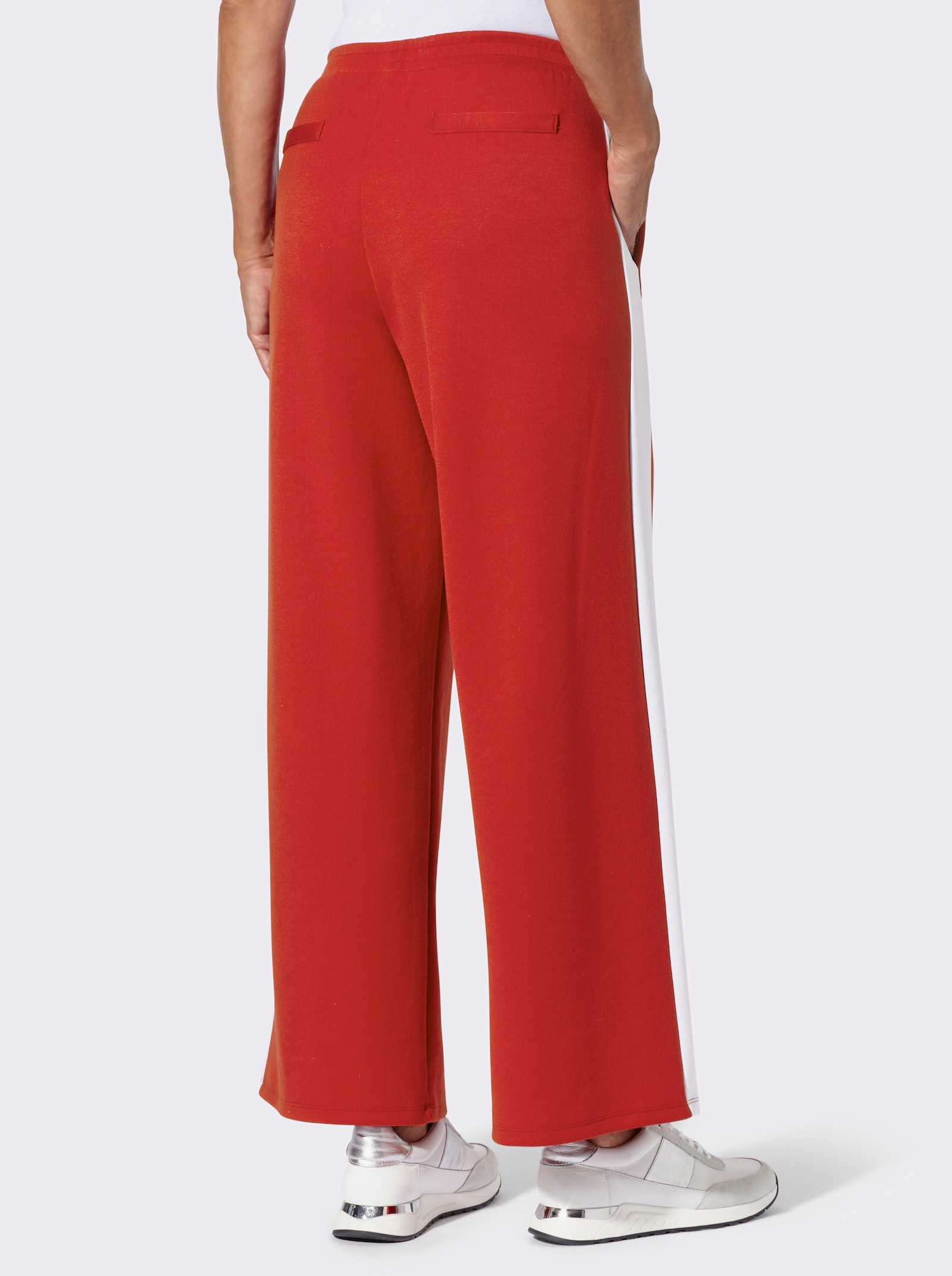 Jerseyhose mit Galonstreifen - erdbeere-weiß