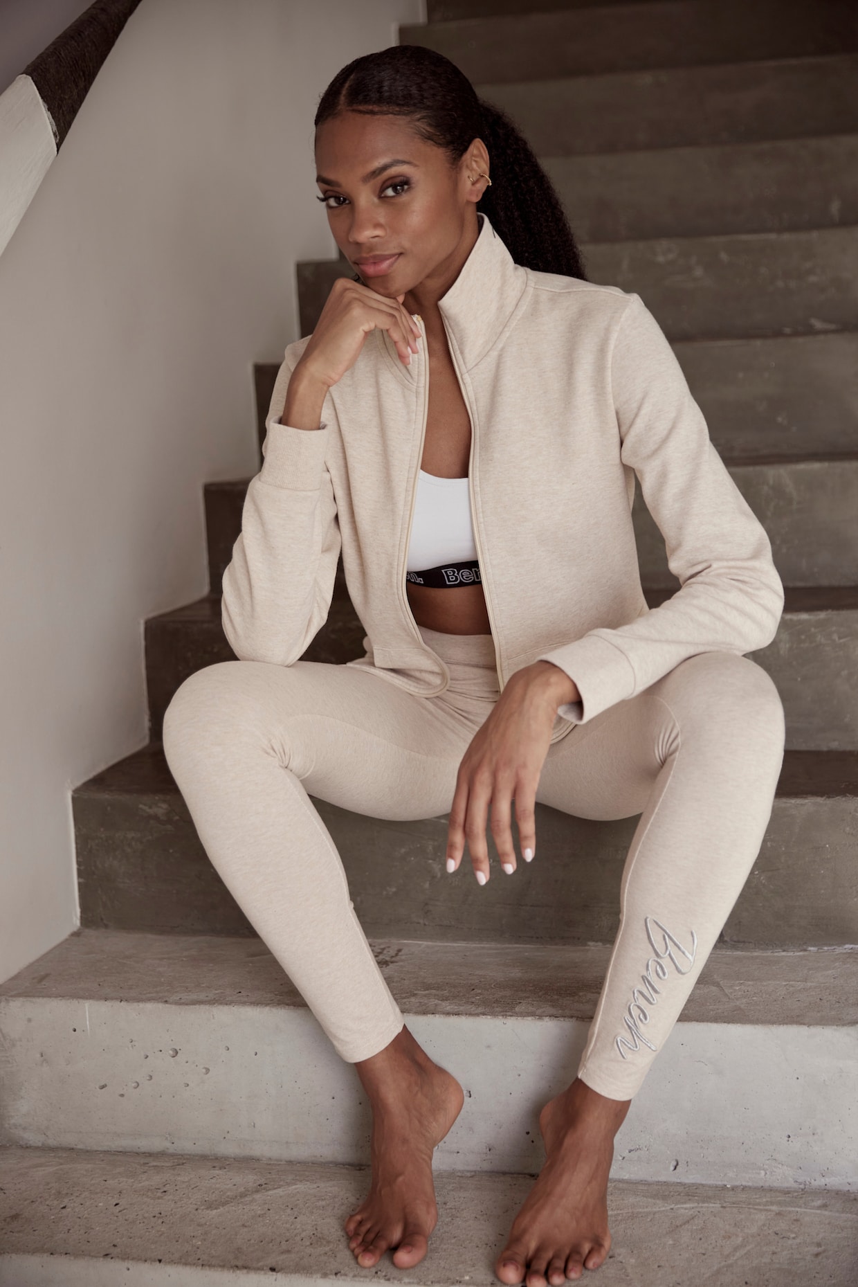 Sweatjacke - beige meliert