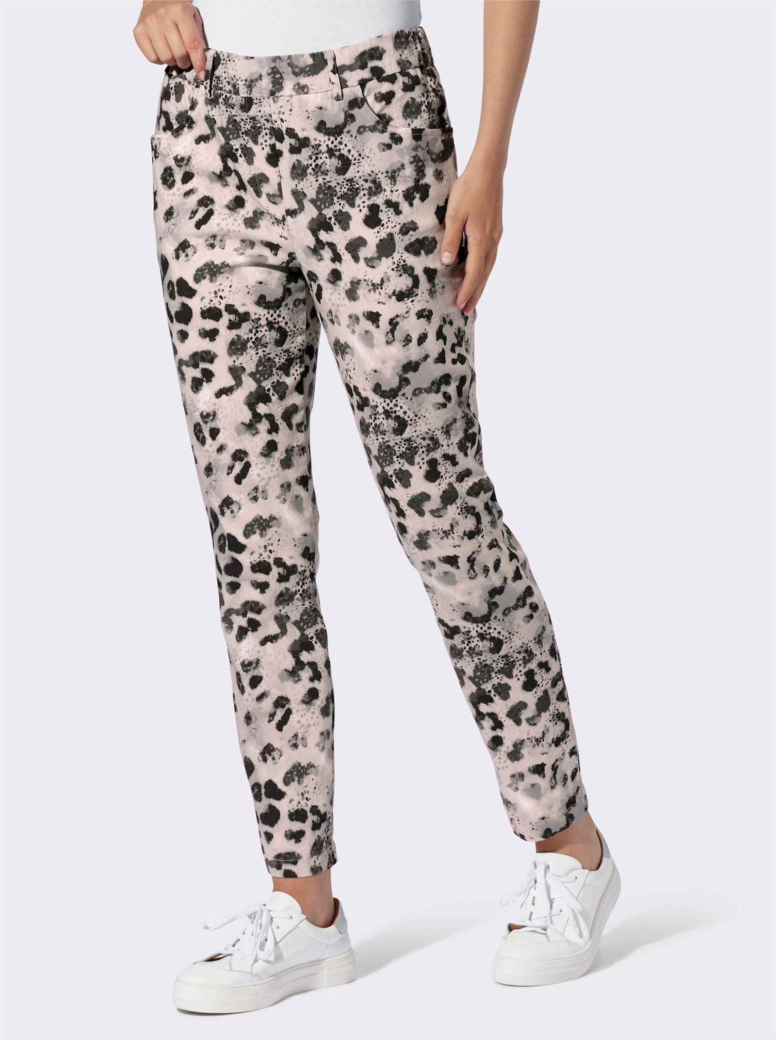 heine Druckhose mit elastischem Bund - sand-schwarz-bedruckt