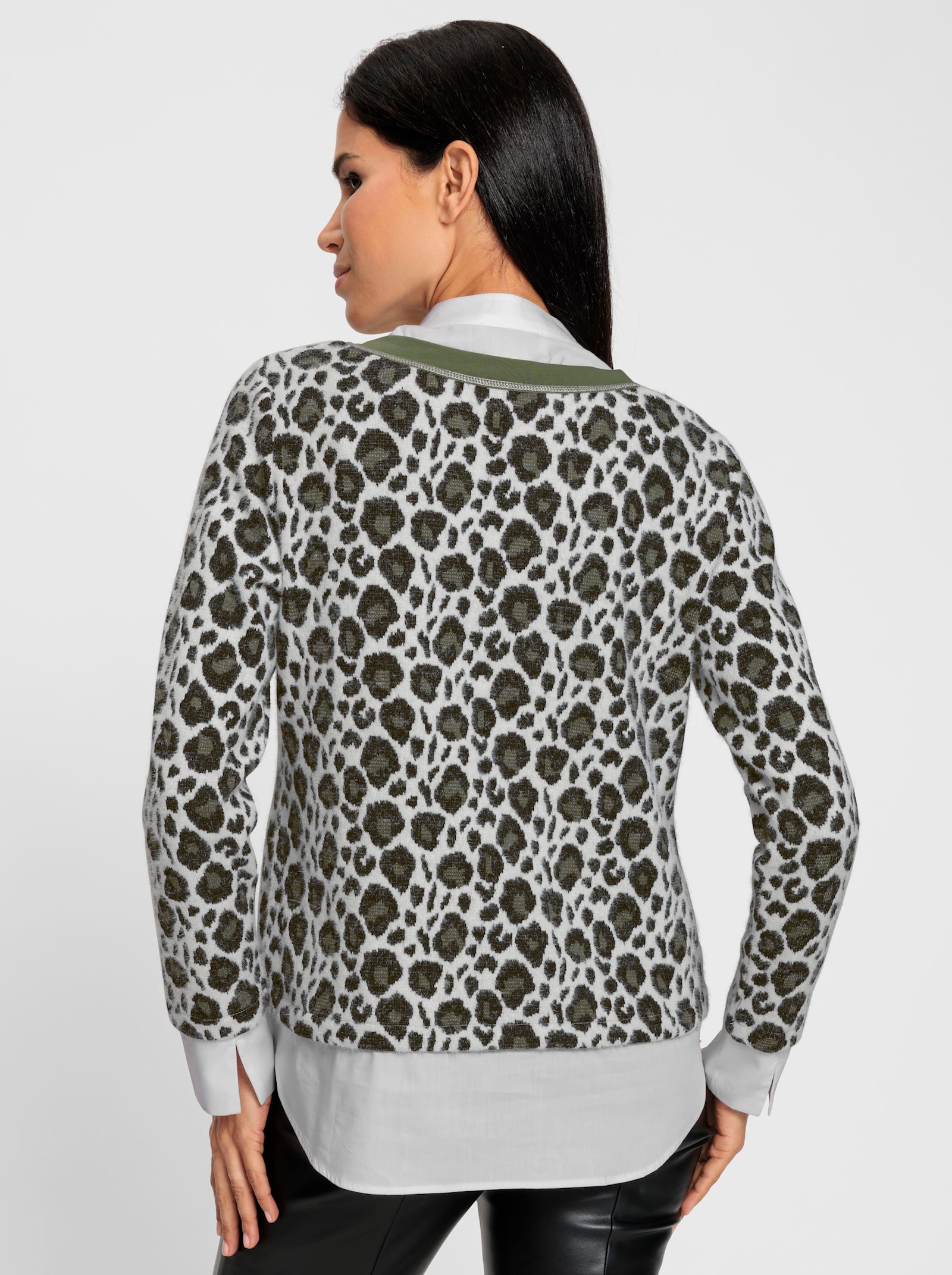 heine 2-in-1-Pullover mit Leo-Dessin - khaki-ecru-gemustert