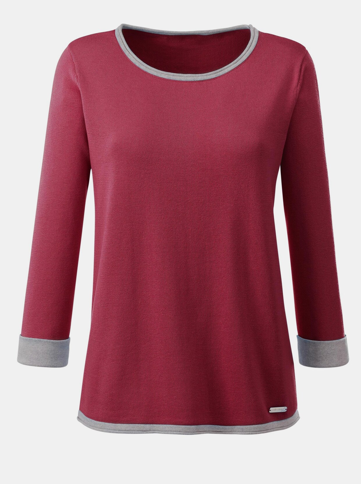 3/4 Arm-Pullover - weinrot-grau