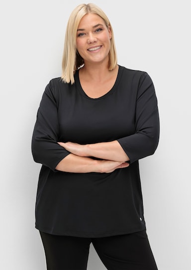 sheego Funktionsshirt mit 3/4-Ärmeln - schwarz